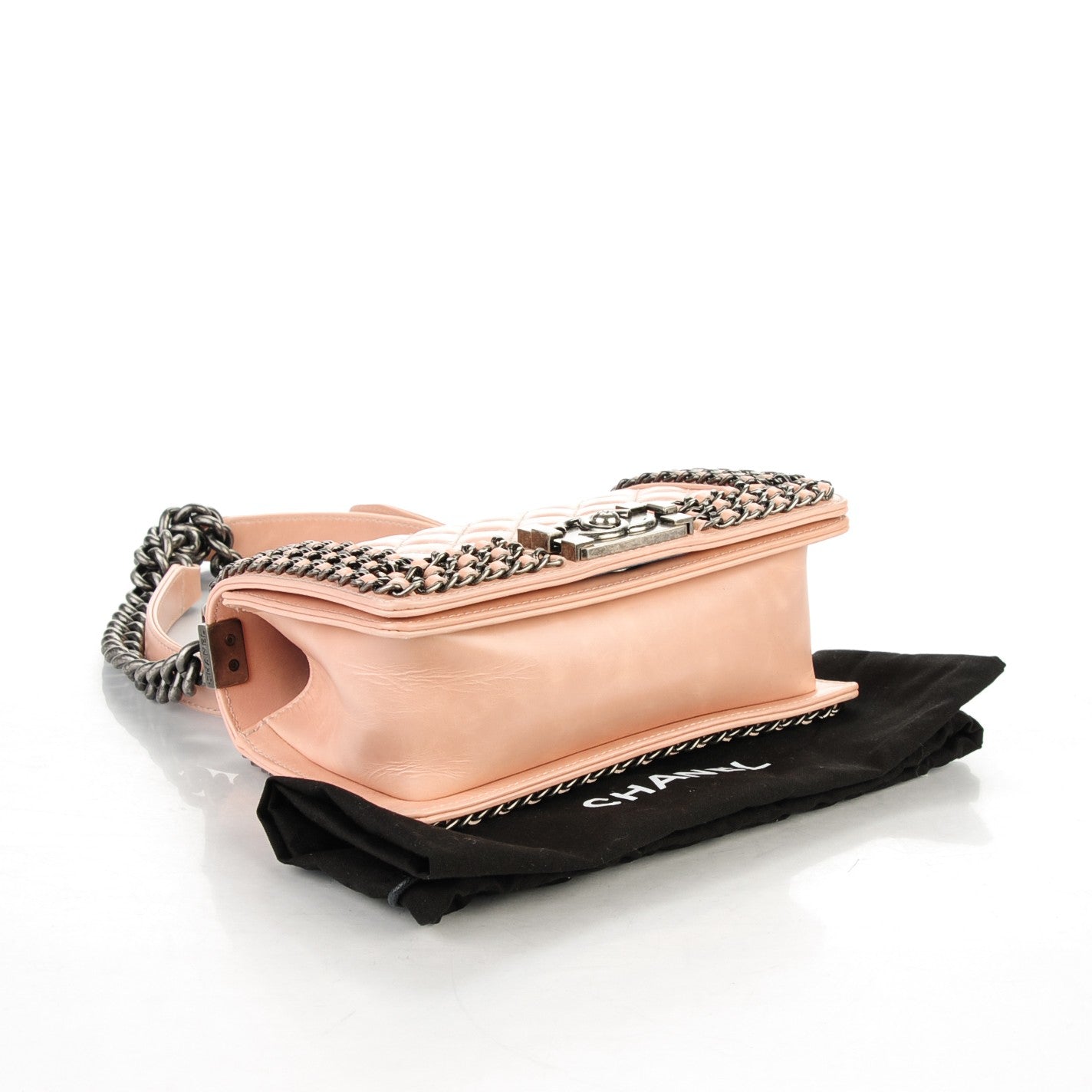 Glazed Calfskin Small Boy Chained Flap Pink