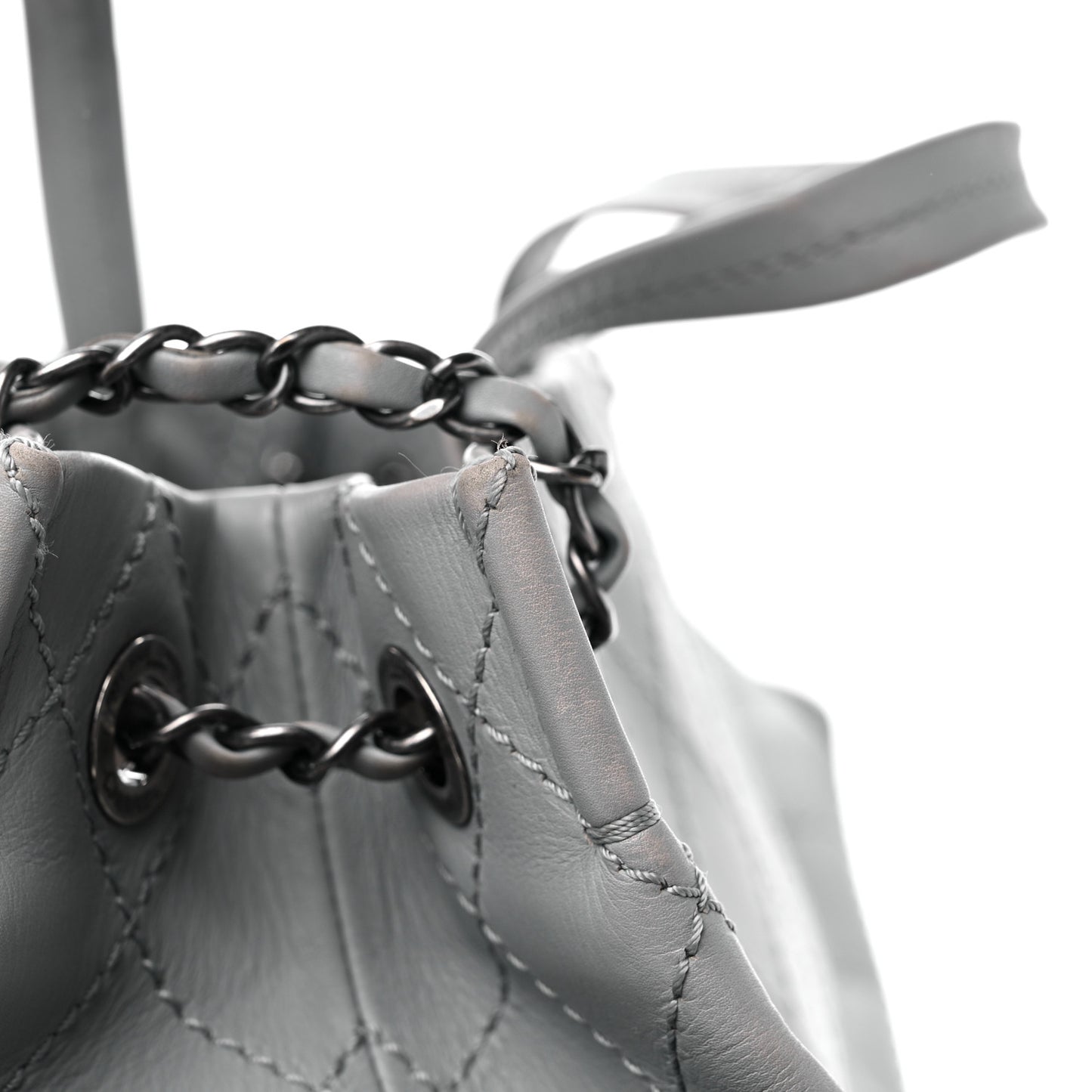Grained Calfskin Small CC Pocket Tote Grey