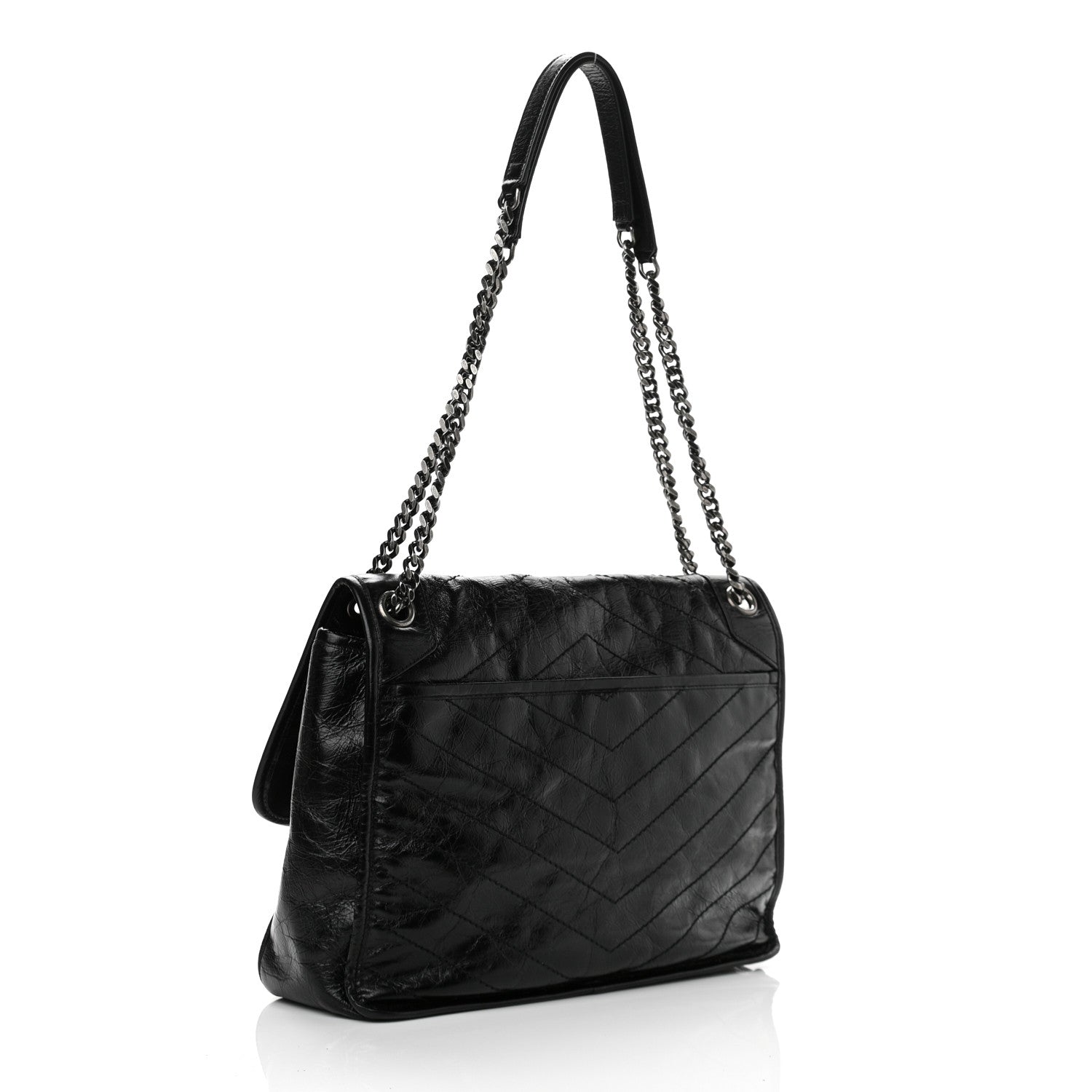 Saint Laurent Crinkled Calfskin Matelasse Monogram Large Niki Chain Satchel Black 3 of 10