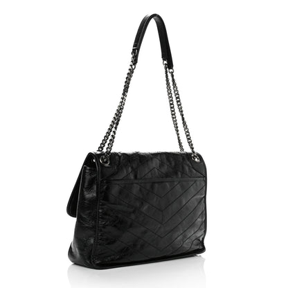 Saint Laurent Crinkled Calfskin Matelasse Monogram Large Niki Chain Satchel Black 3 of 10