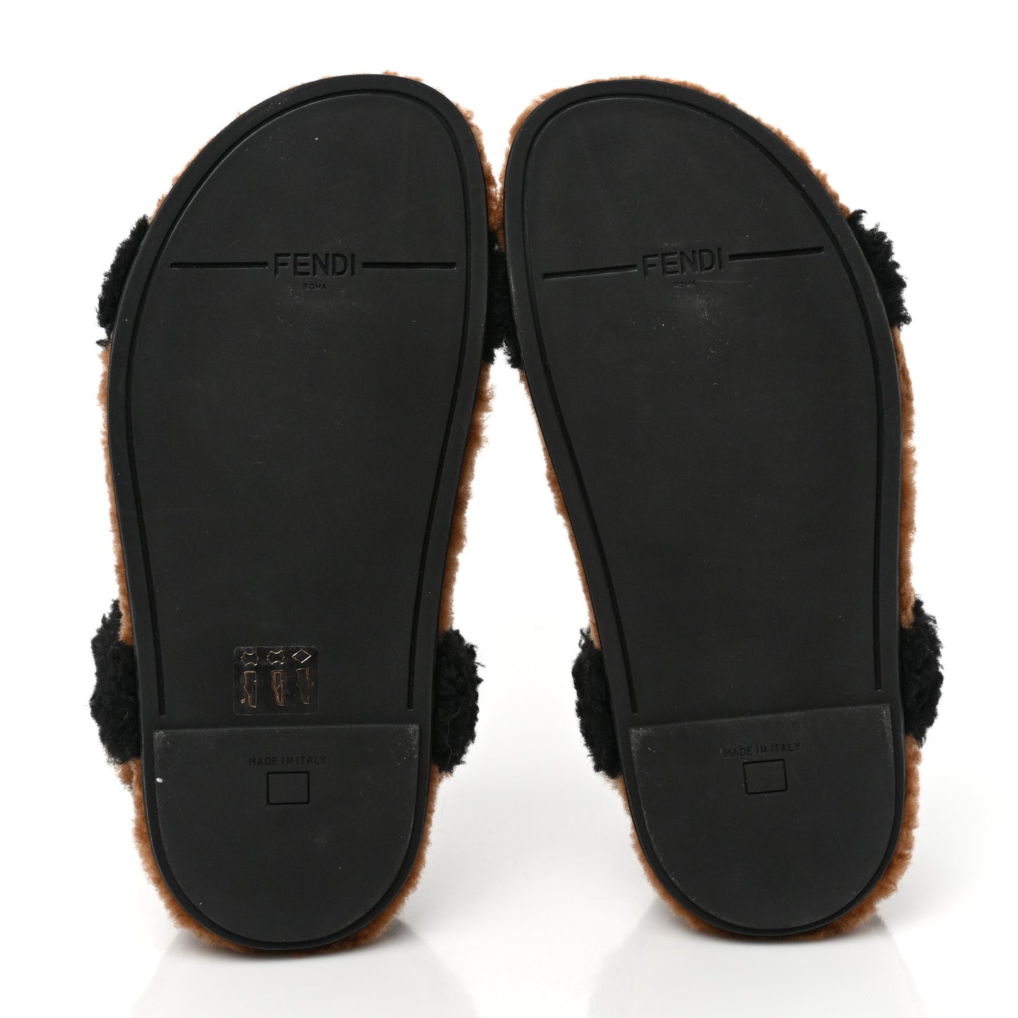 Shearling FF Fendi Feel Sandals 38.5 Tobacco Black