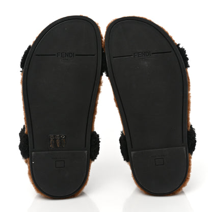 Fendi Shearling FF Fendi Feel Sandals 38.5 Tobacco Black 5 of 8