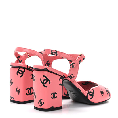 Chanel Printed Lambskin CC Sandals 36.5 Pink Black 4 of 8