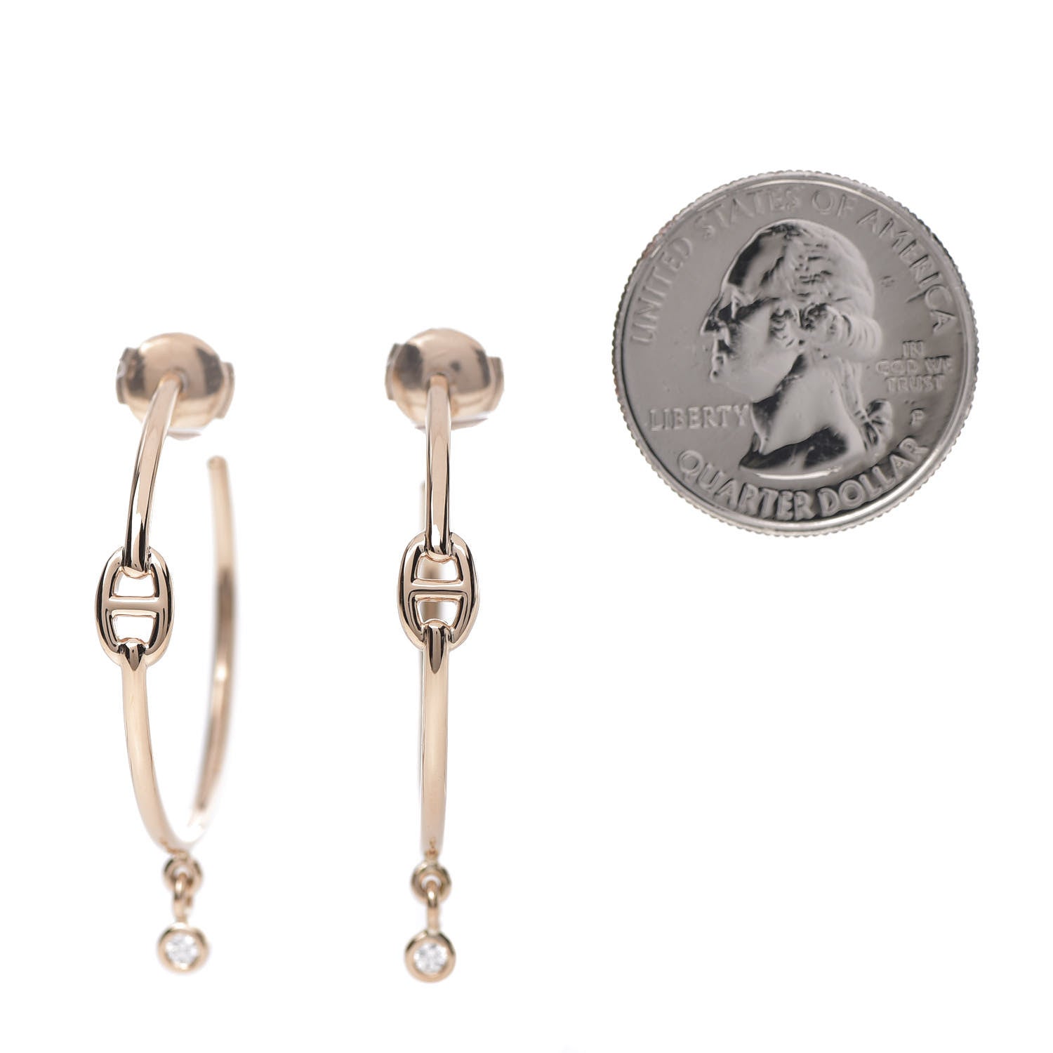 Hermes 18K Rose Gold Diamond Chaine d'Ancre Enchainee Hoop Earrings 1 of 4