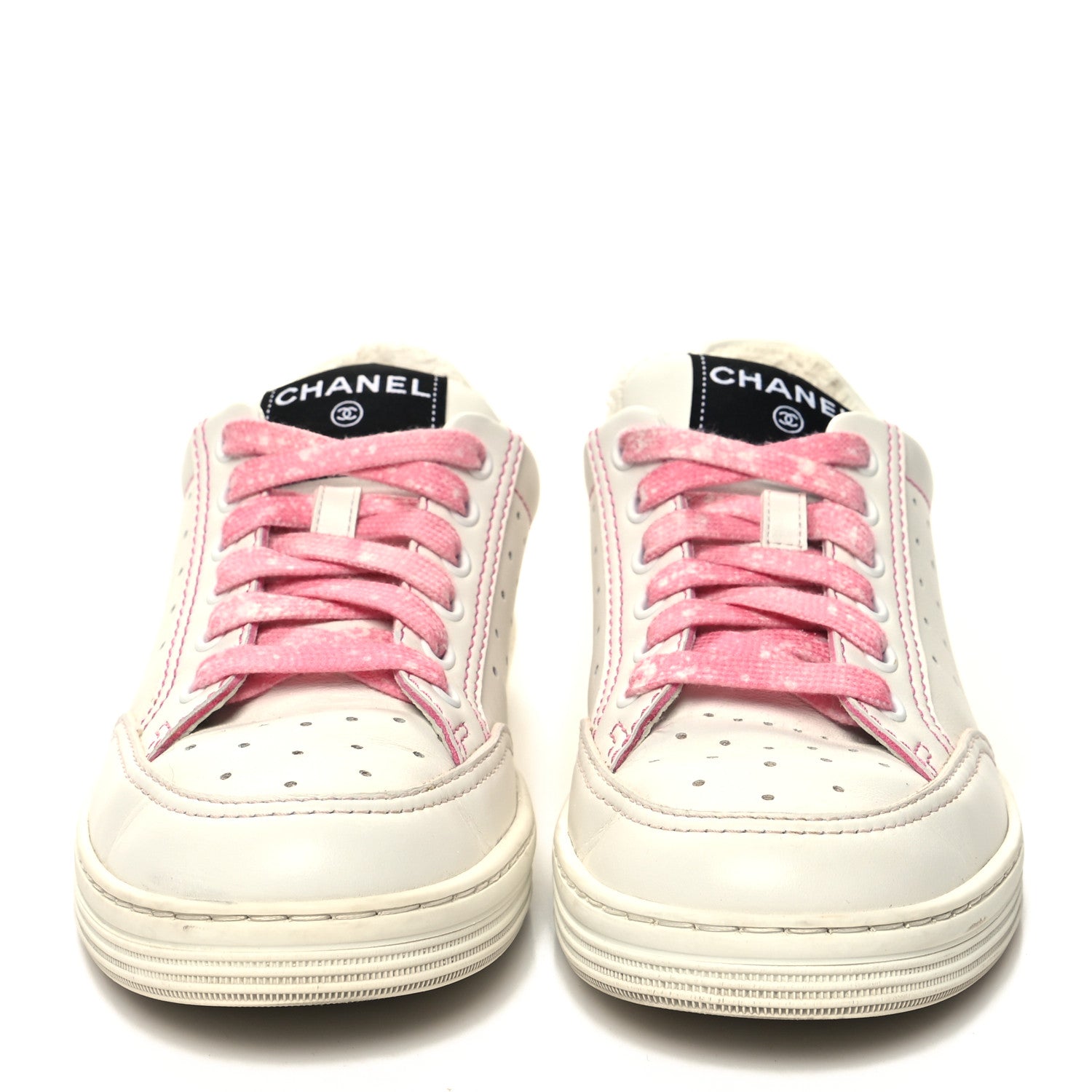 Chanel Calfskin Womens Logo Sneakers 35.5 White Pink 2 of 10