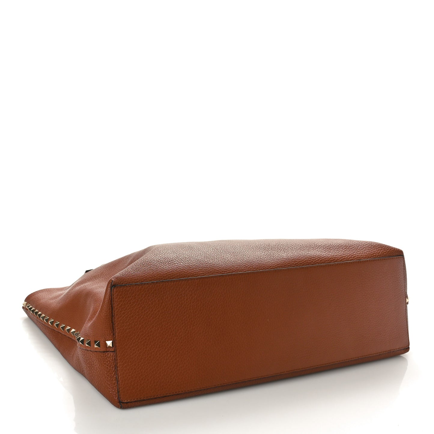 Grained Calfskin Large Rockstud Flip Lock Tote Camel Black