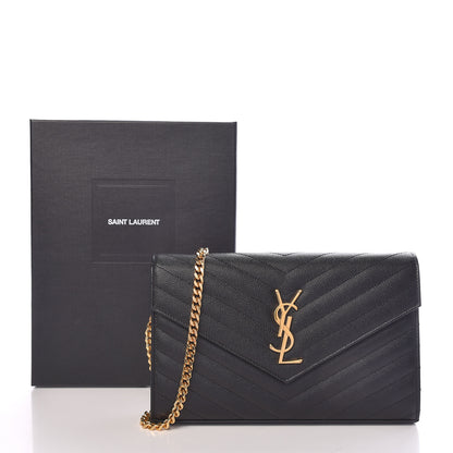 Saint Laurent Grain De Poudre Matelasse Chevron Monogram Chain Wallet Black 10 of 15