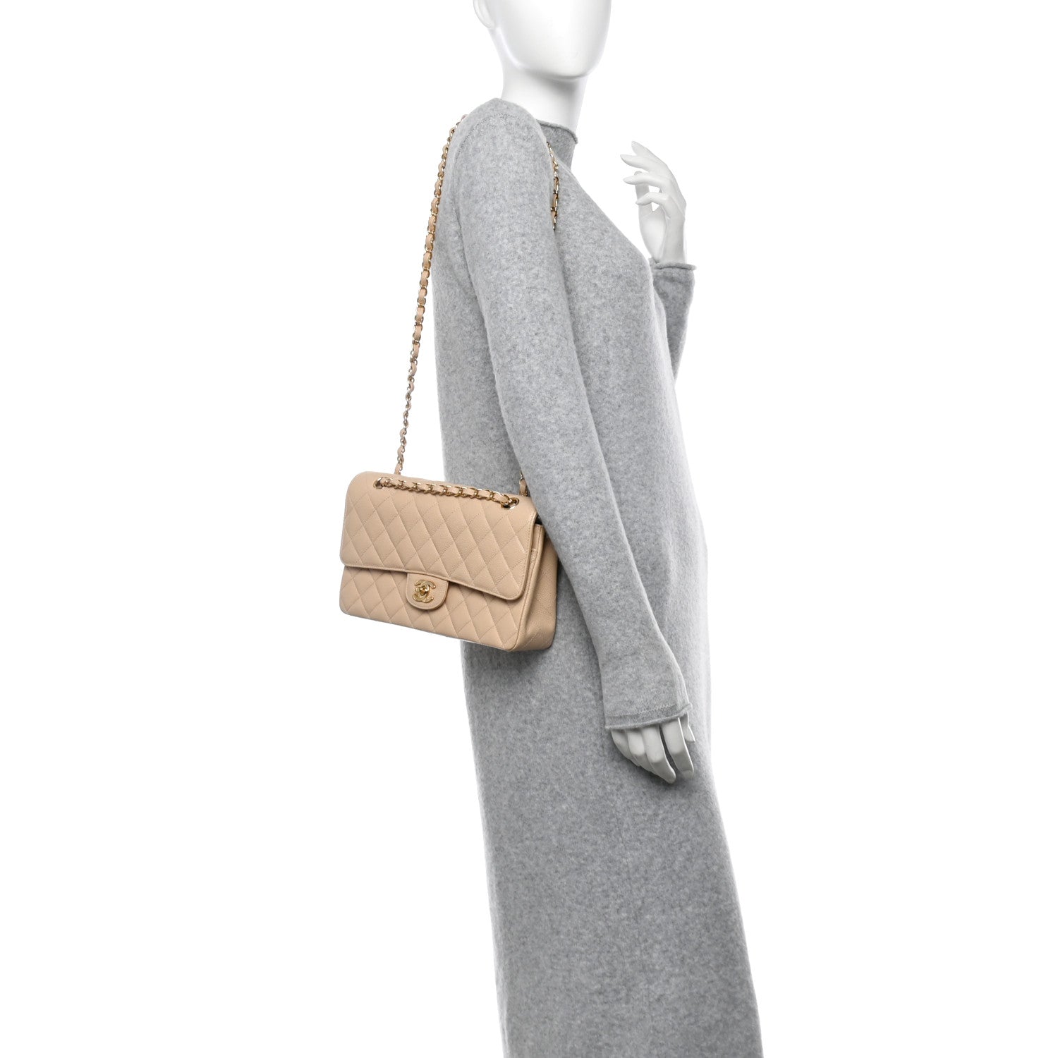 Chanel Caviar Quilted Medium Double Flap Beige 2 of 11