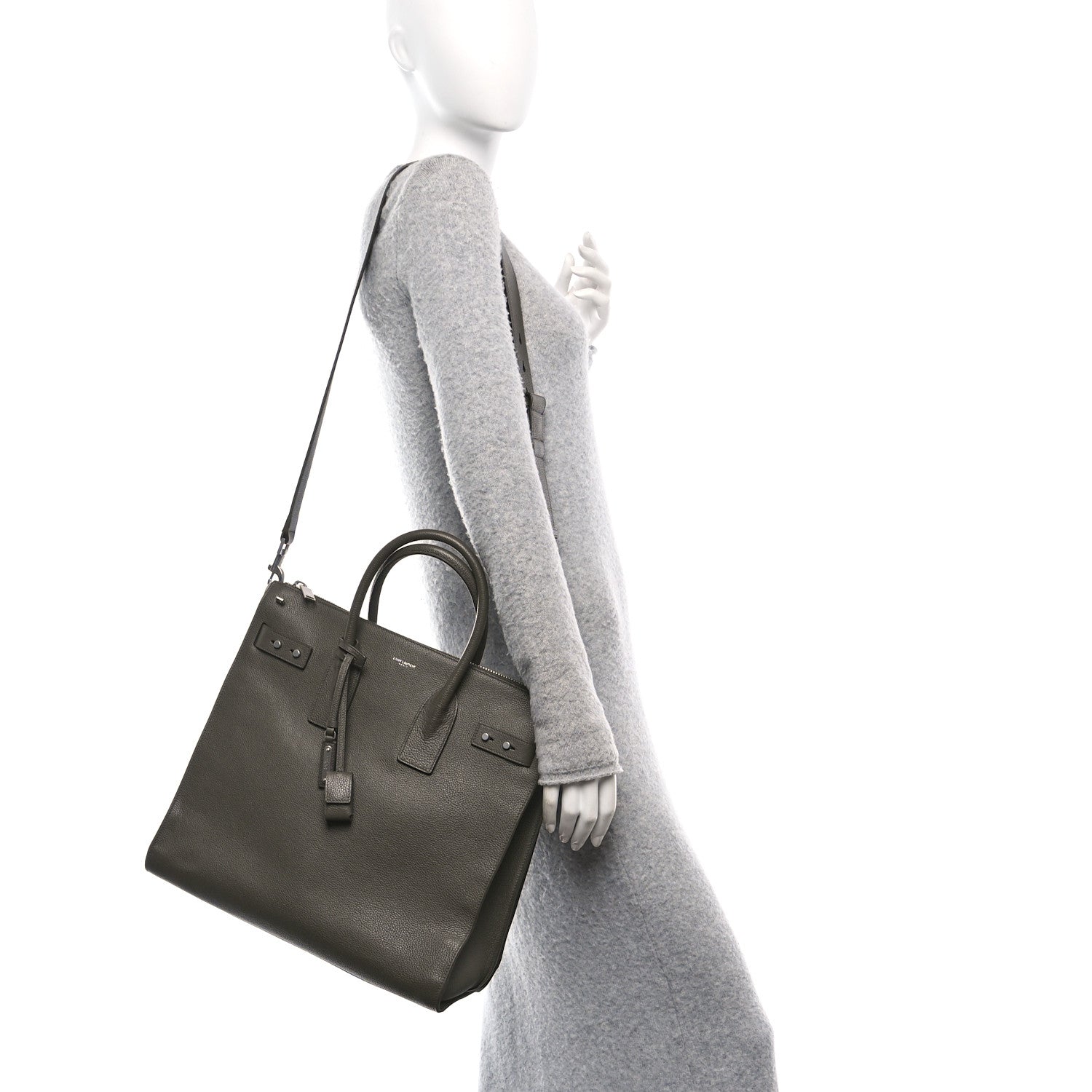 Saint Laurent Grained Calfskin Sac De Jour Souple North South Tote Kaki Militaire 2 of 10