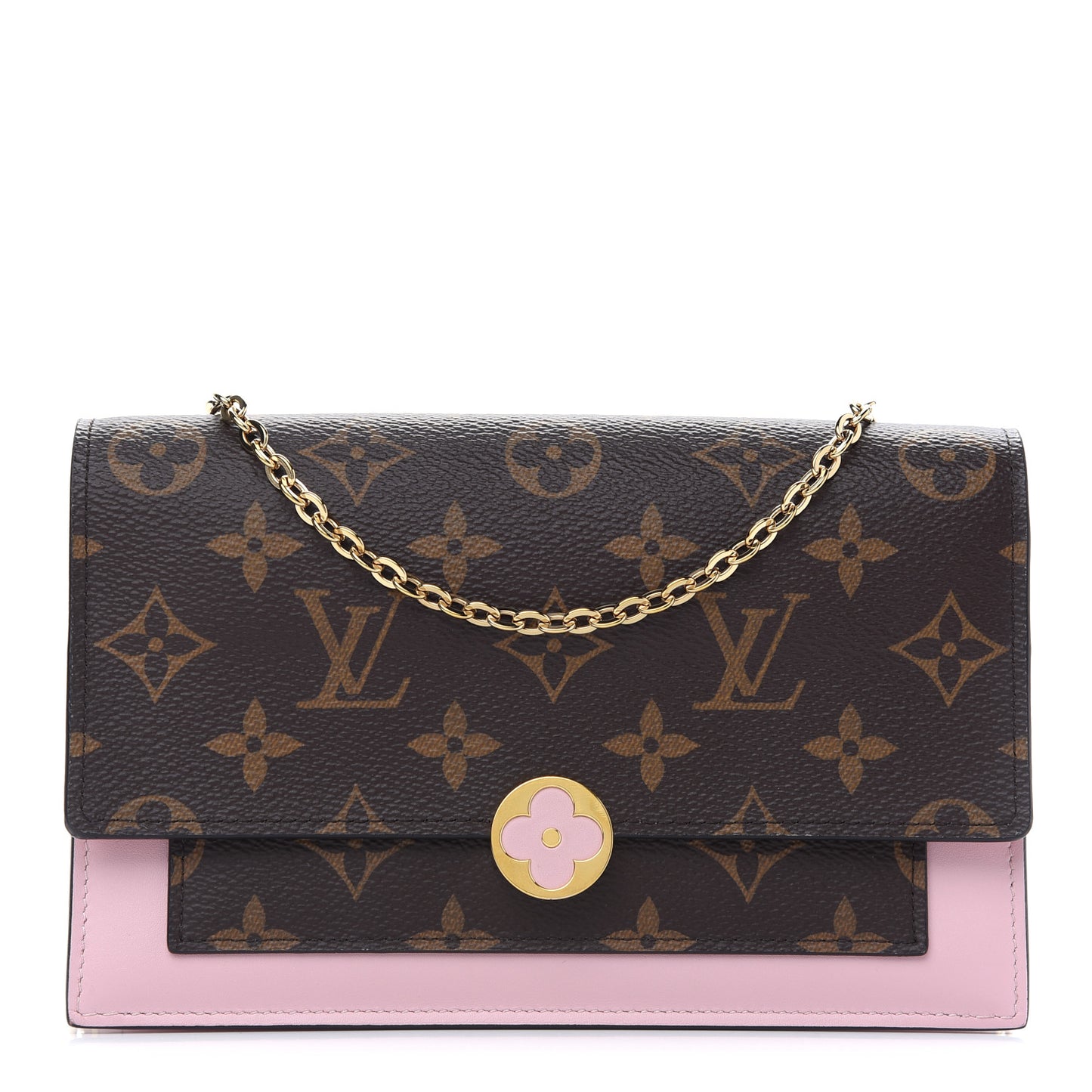 Monogram Flore Chain Wallet Rose Ballerine
