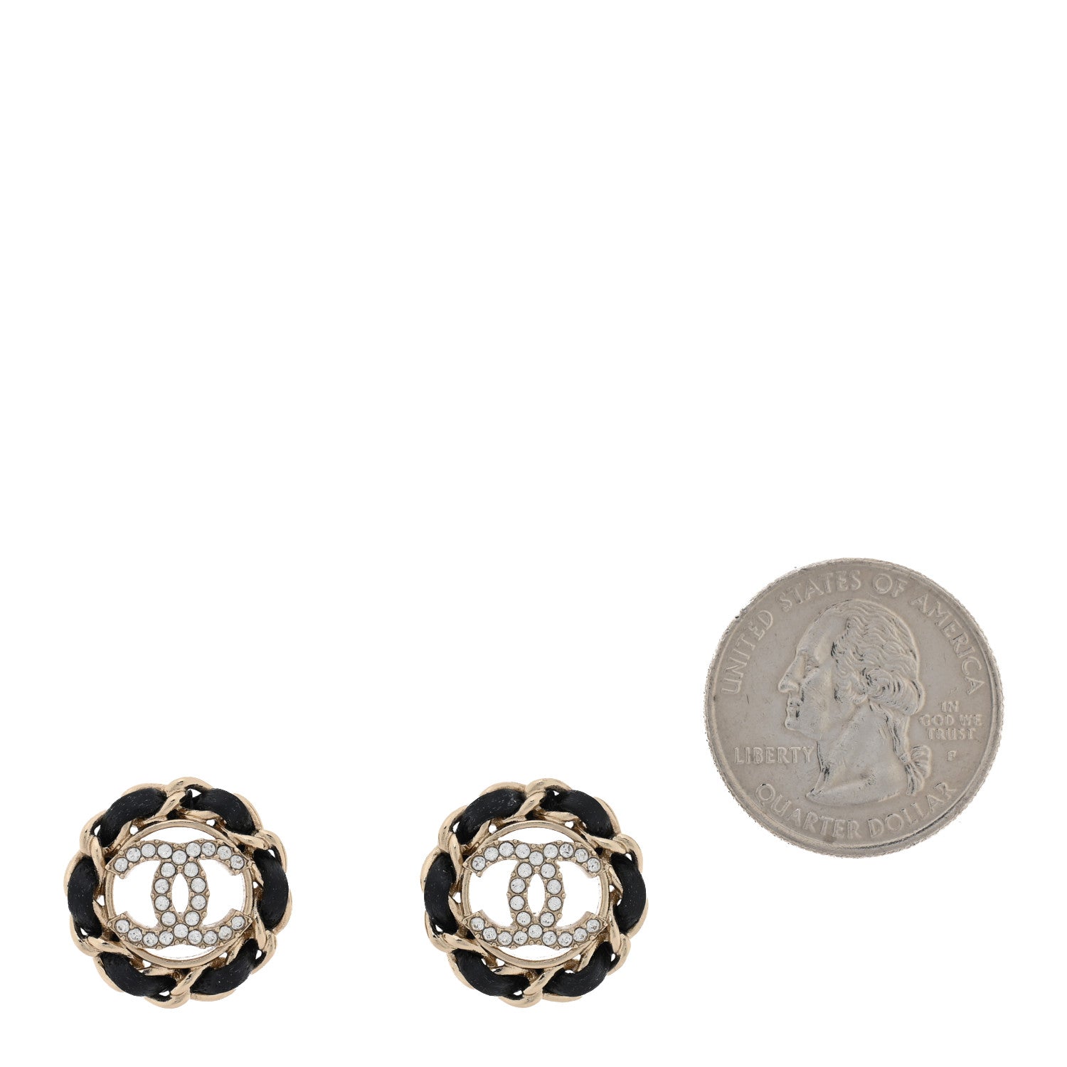Chanel Crystal Lambskin Chain CC Stud Earrings Black Gold 2 of 5