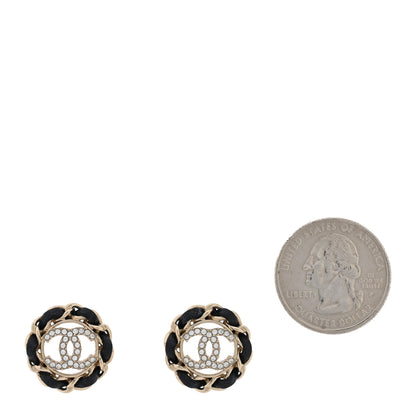 Chanel Crystal Lambskin Chain CC Stud Earrings Black Gold 2 of 5