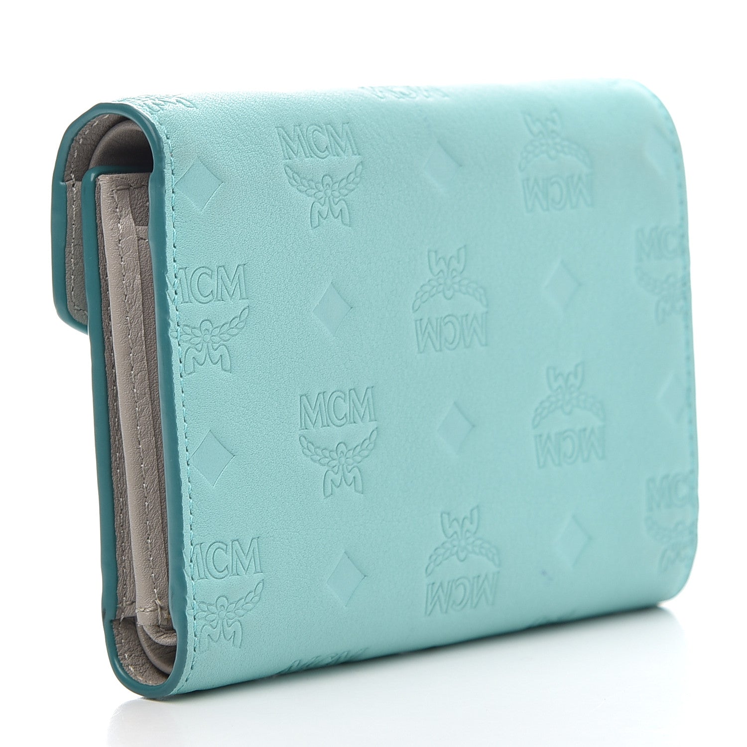 MCM Calfskin Ottomar Monogram Tri-Fold Wallet Pool Blue 3 of 7