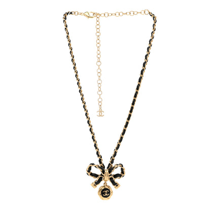 Chanel Metal Lambskin Chain CC Bow Necklace Black Gold 3 of 6