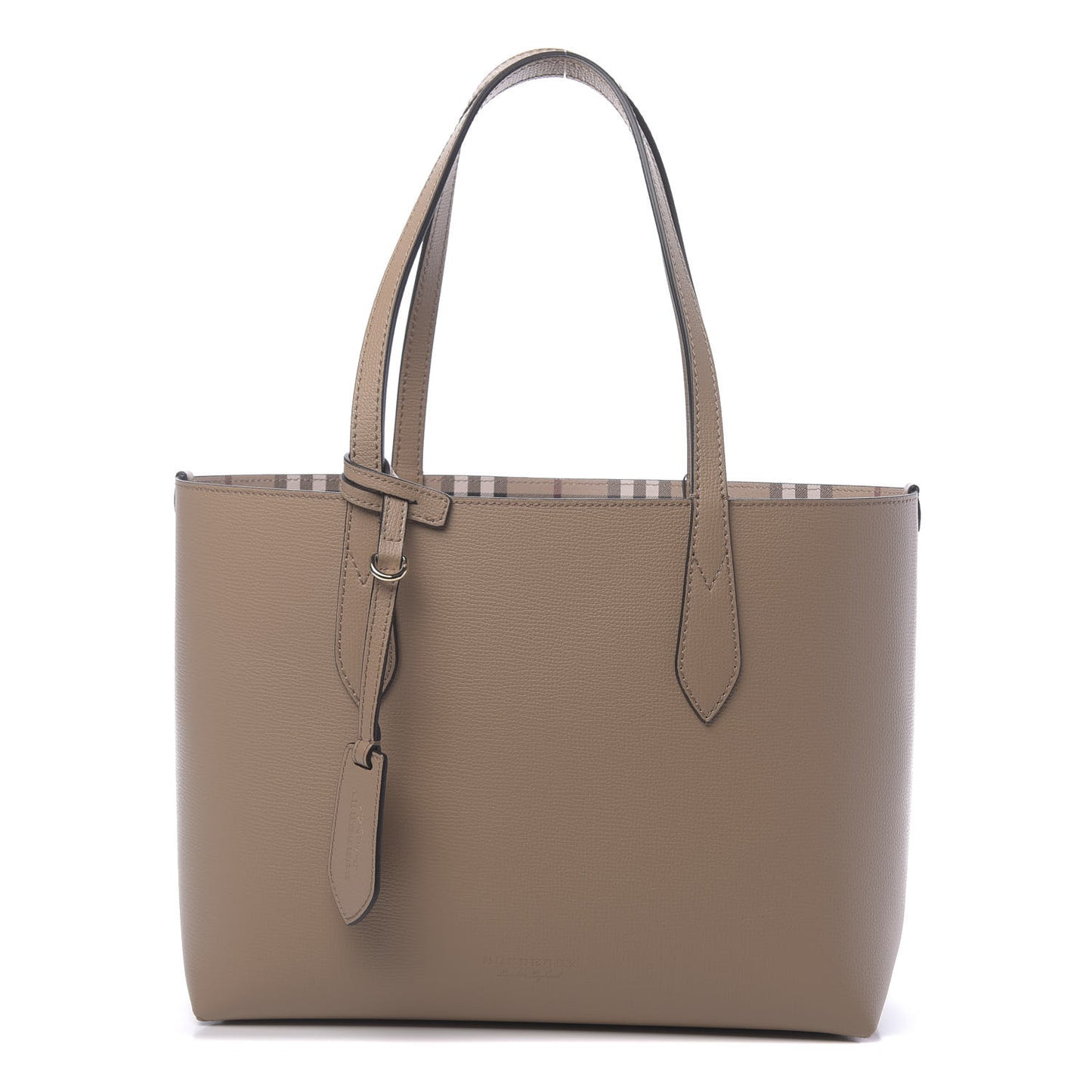 Grainy Calfskin Haymarket Check Small Reversible Tote Mid Camel