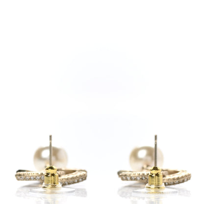 Chanel Crystal Pearl CC Drop Earrings Gold 3 of 4