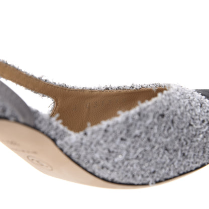 Chanel Tweed Grosgrain Cap Toe CC Slingback Pumps 38.5 Grey Silver Black 10 of 15