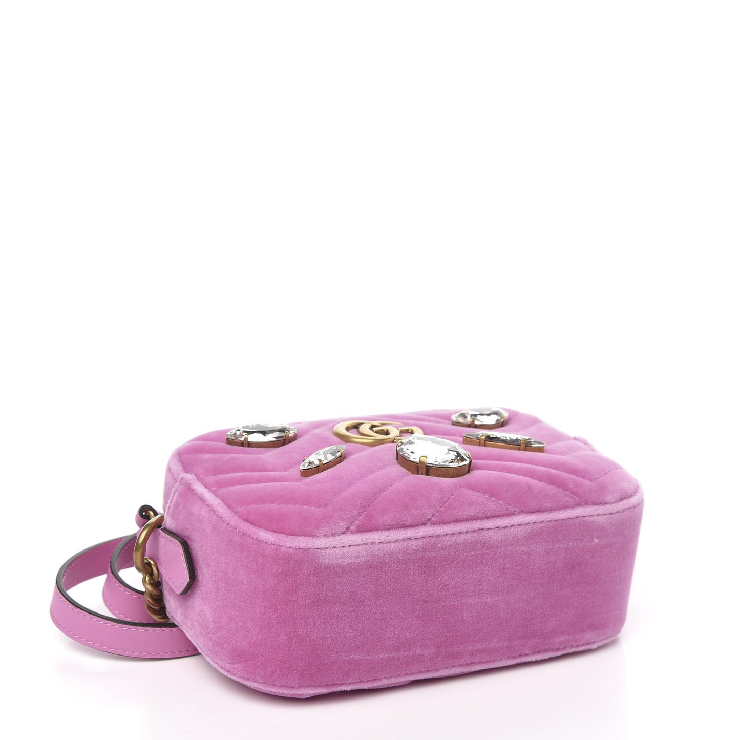 Velvet Matelasse Marquise Crystals Mini GG Marmont Chain Shoulder Bag Malva