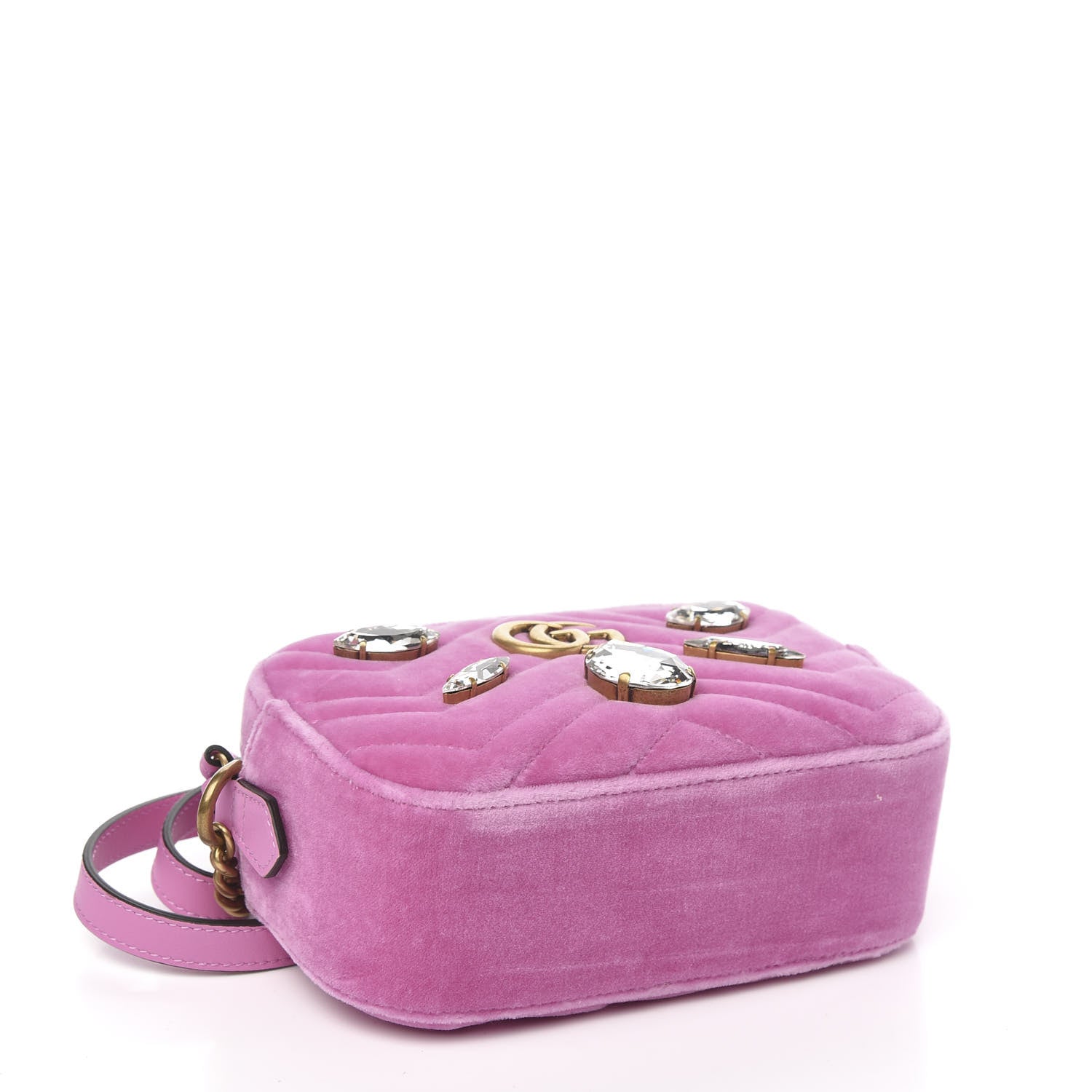 Gucci Velvet Matelasse Marquise Crystals Mini GG Marmont Chain Shoulder Bag Malva 4 of 10