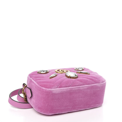 Gucci Velvet Matelasse Marquise Crystals Mini GG Marmont Chain Shoulder Bag Malva 4 of 10