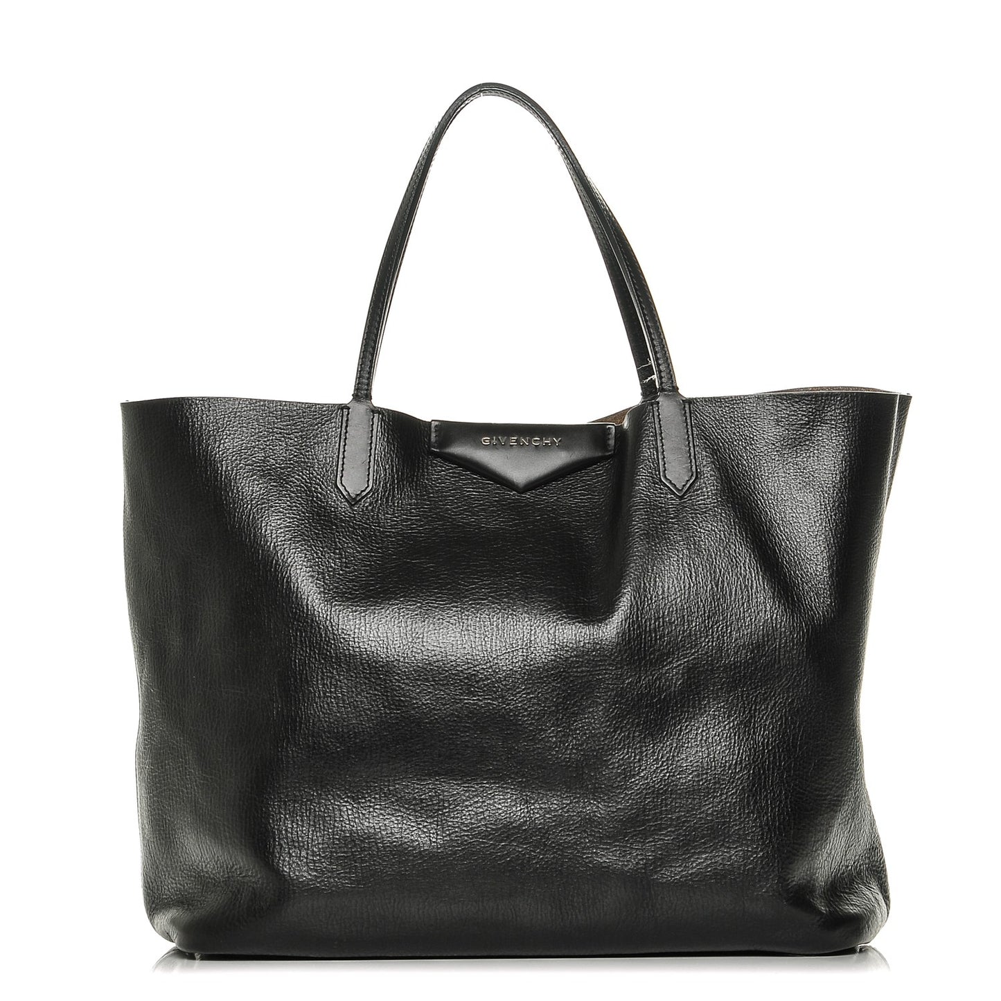 Shiny Grained Calfskin Large Antigona Tote Black