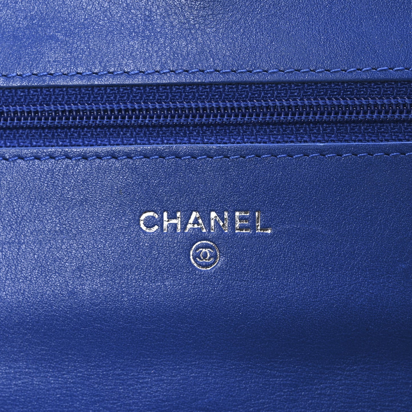 Patent Calfskin Quilted Wallet On Chain WOC Dark Blue