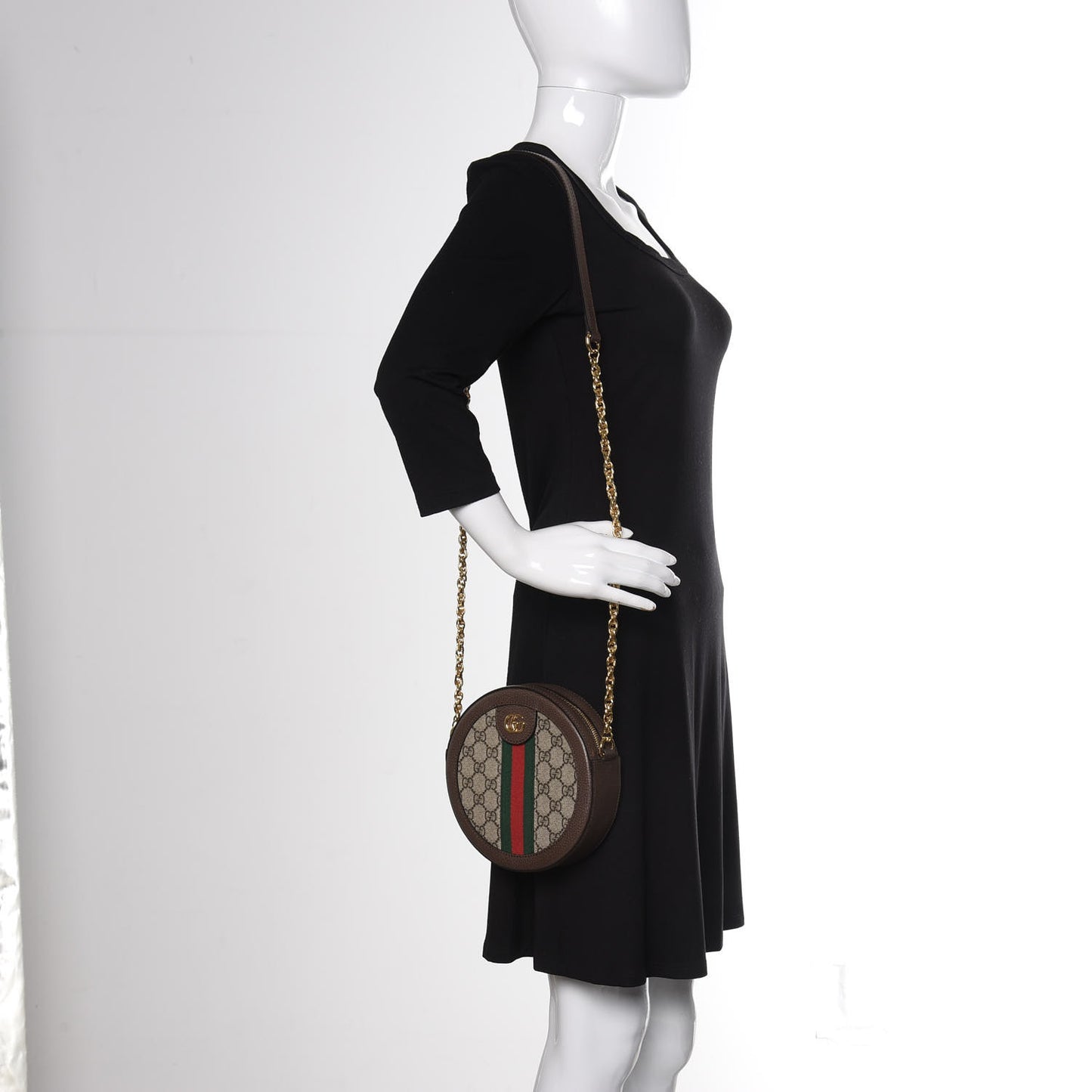 GG Supreme Monogram Web Mini Ophidia Round Shoulder Bag Brown