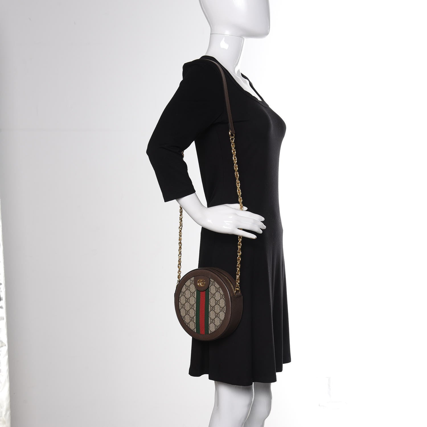 Gucci GG Supreme Monogram Web Mini Ophidia Round Shoulder Bag Brown 2 of 9