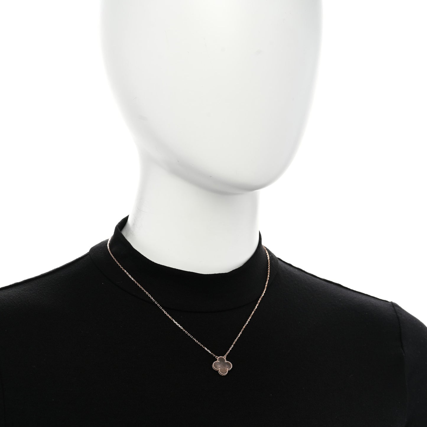 18K Rose Gold Gray Mother of Pearl Vintage Alhambra Pendant Necklace