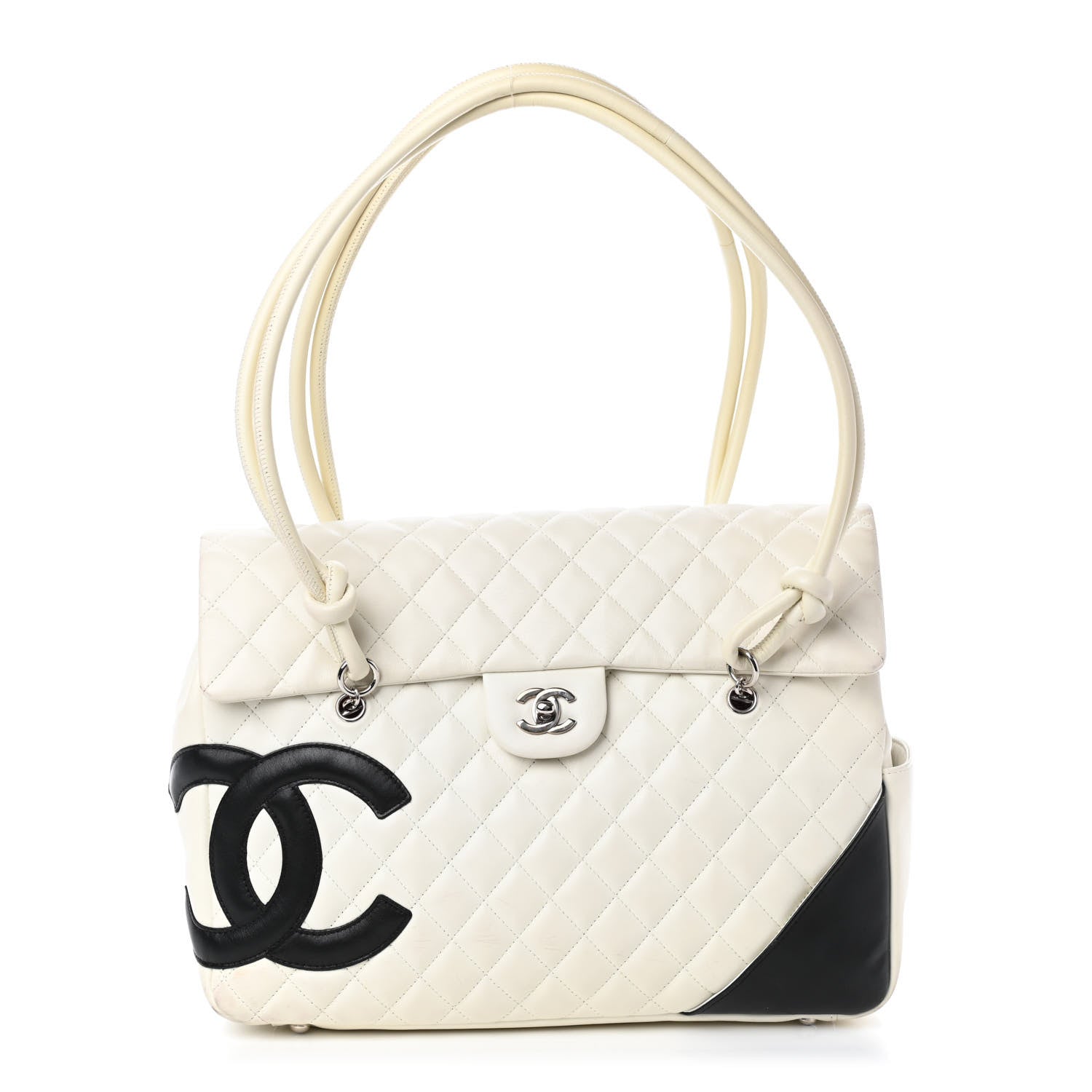 Chanel Calfskin Quilted Large Cambon Flap White Black 1 of 11