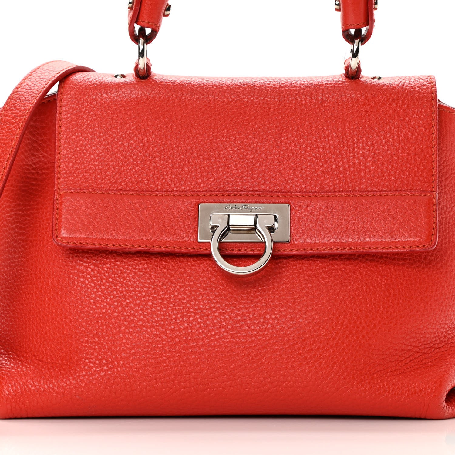 Salvatore Ferragamo Grained Calfskin Sofia Satchel Red 7 of 18