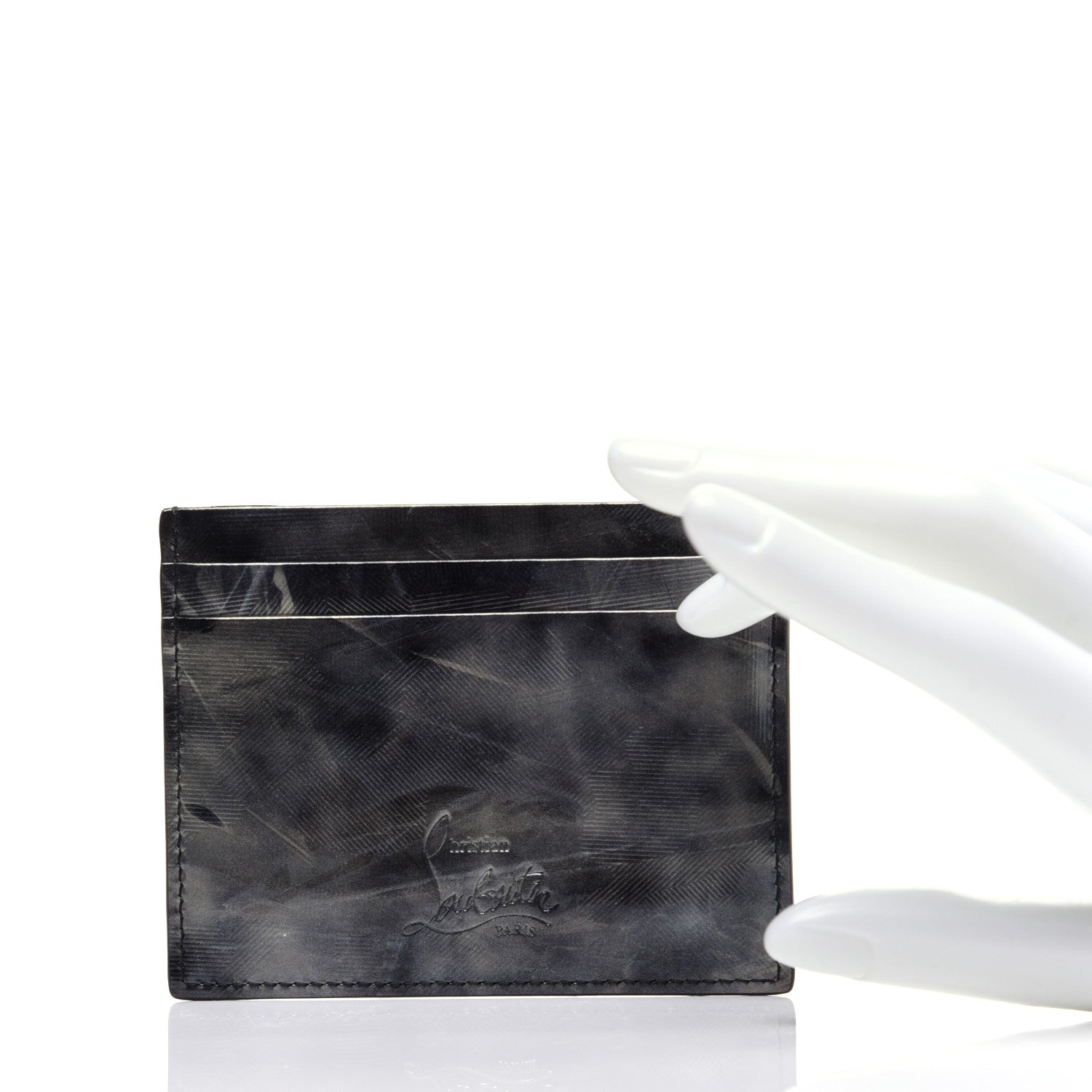 Christian Louboutin Textured Calfskin Print Card Holder Grey 2 of 9