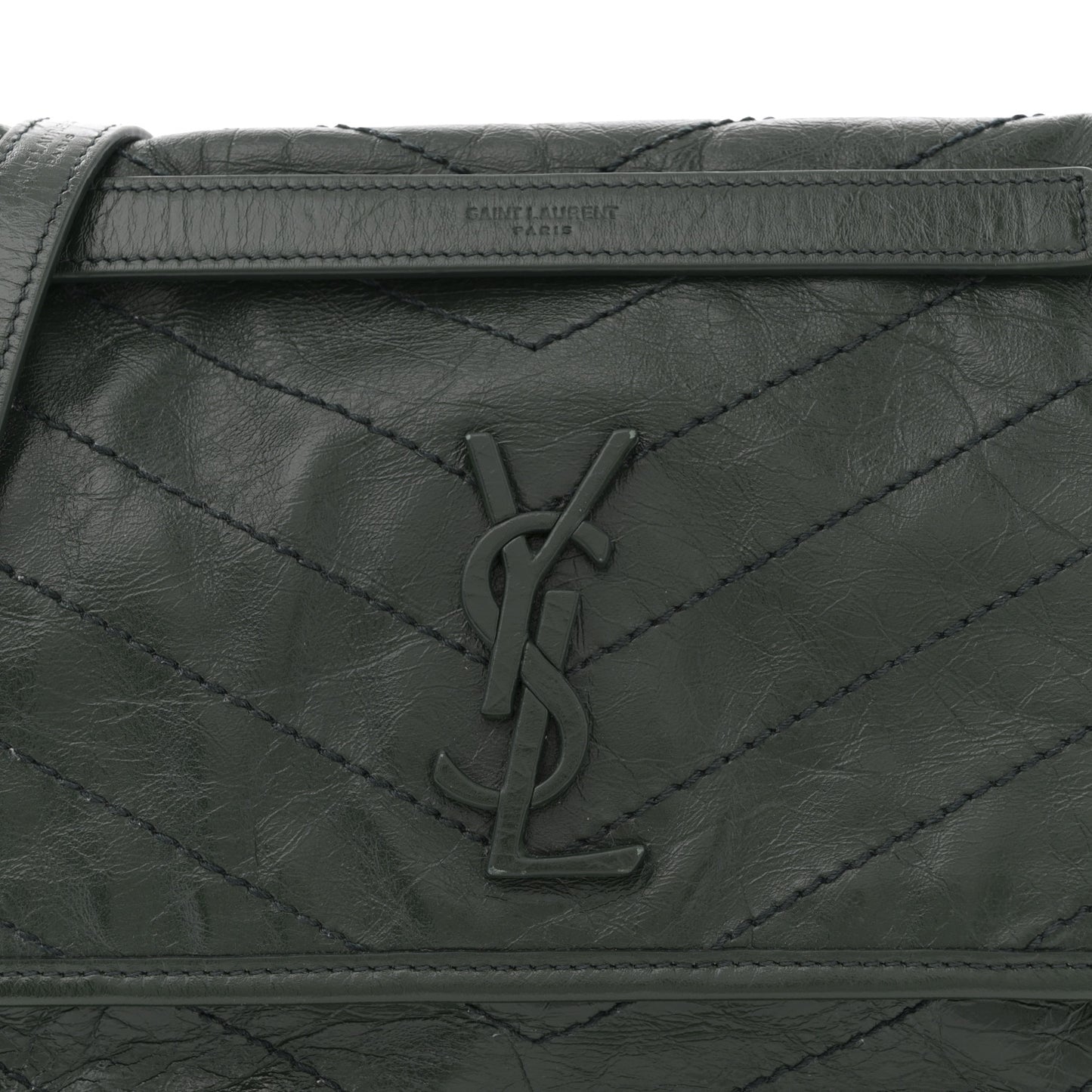 Crinkled Lambskin Matelasse Monogram Medium Niki Chain Satchel Military Olive