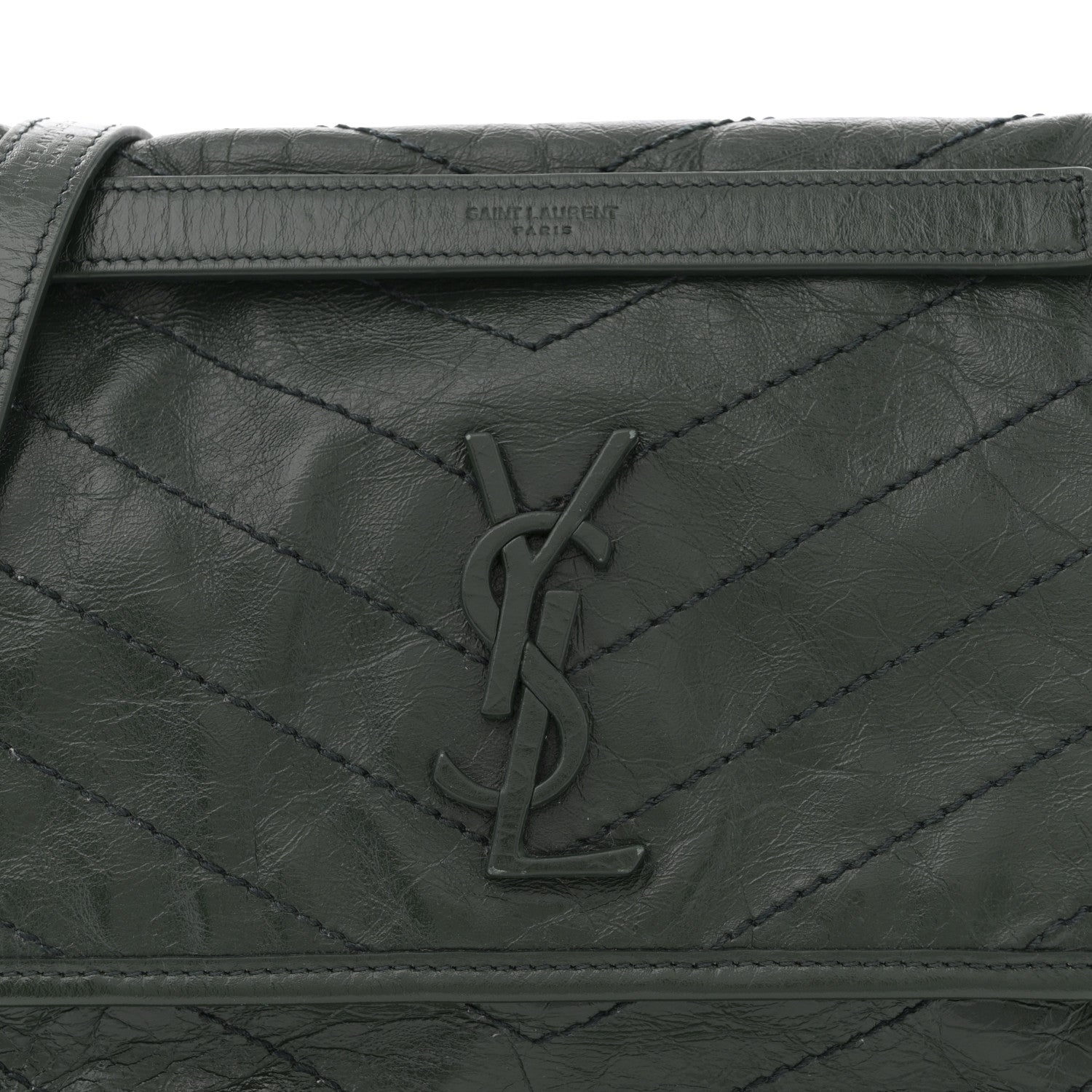 Saint Laurent Crinkled Lambskin Matelasse Monogram Medium Niki Chain Satchel Military Olive 8 of 10