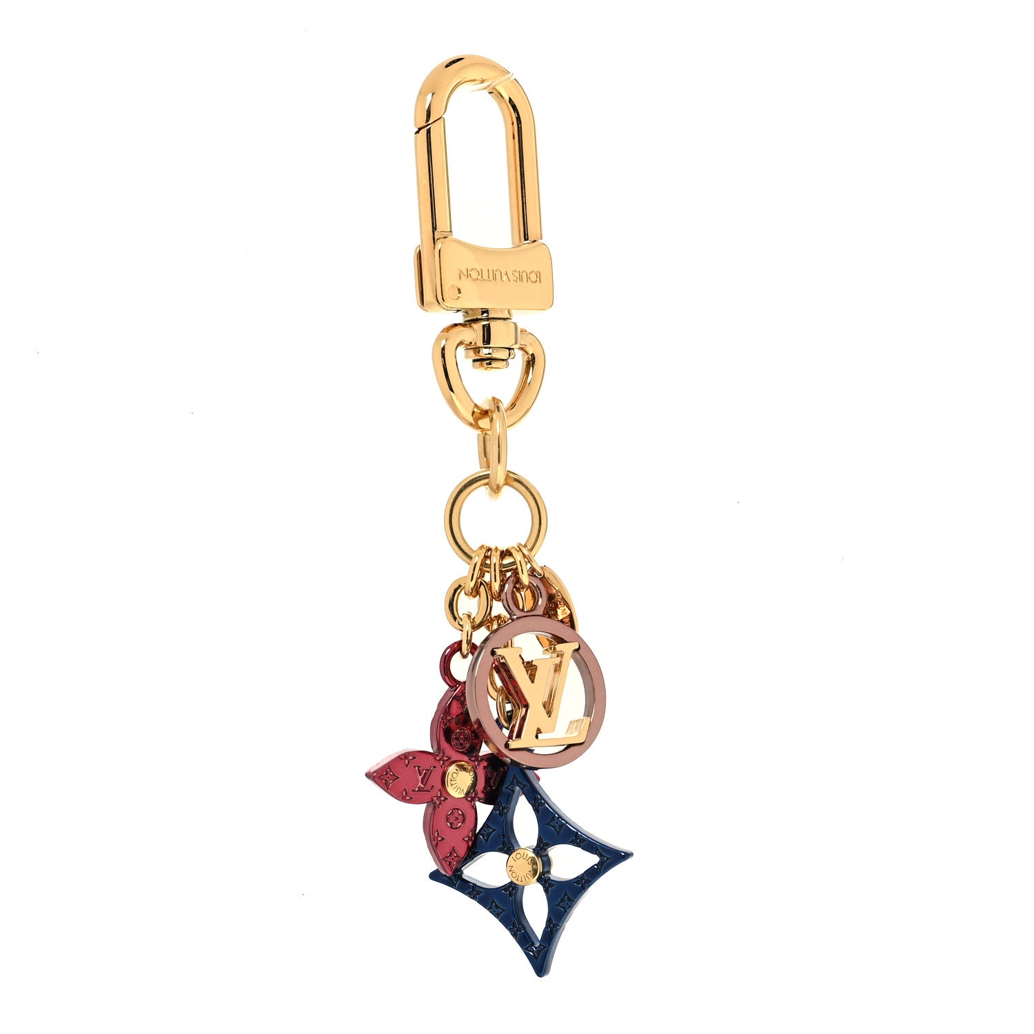 Louis Vuitton Monogram Flowers Bag Charm Key Holder Blue Pink 1 of 4