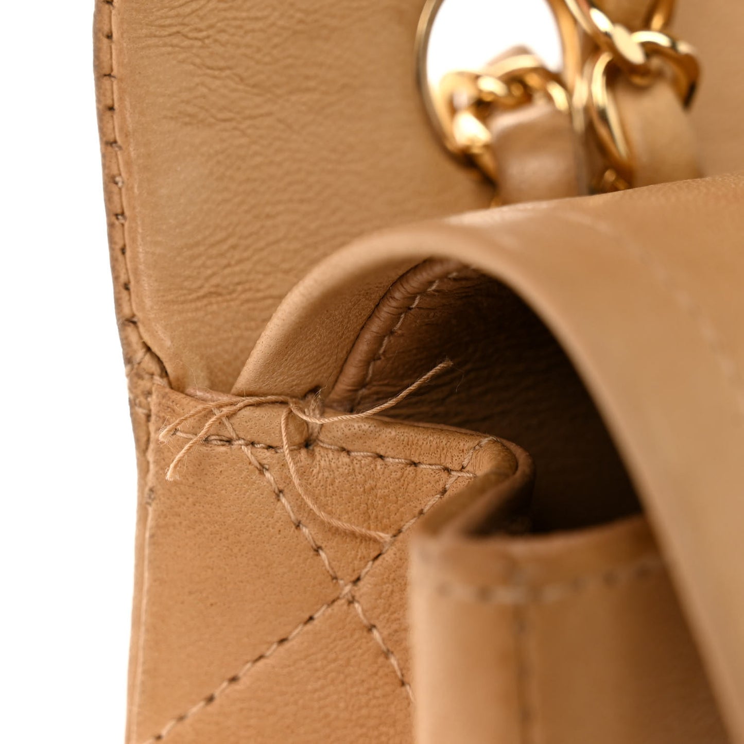 Lambskin Quilted Medium Double Flap Beige