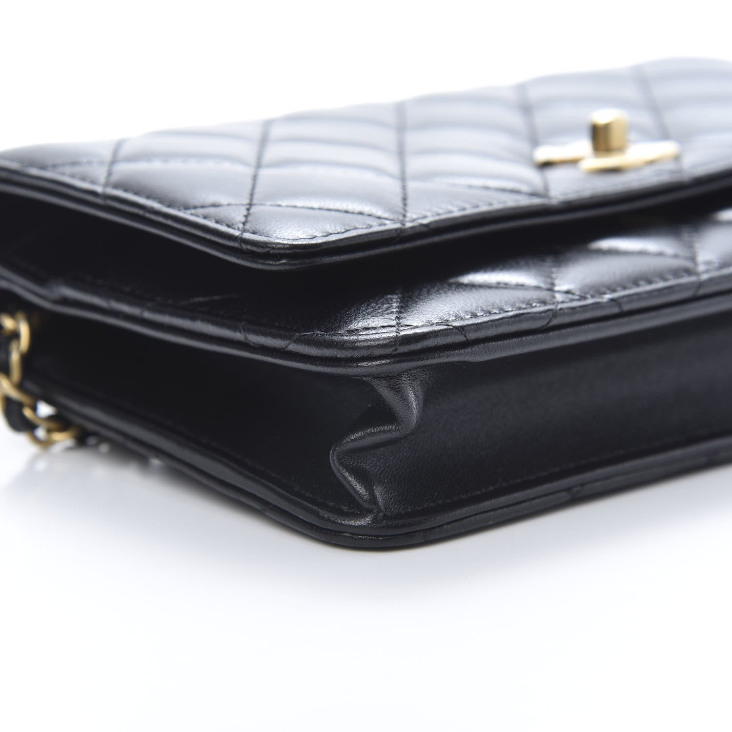 Chanel Lambskin Quilted CC Pearl Crush Wallet on Chain WOC Black 10 of 13
