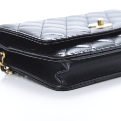 Chanel Lambskin Quilted CC Pearl Crush Wallet on Chain WOC Black 10 of 13