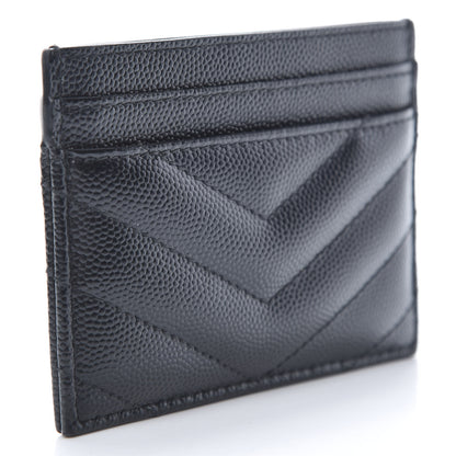 Saint Laurent Grain De Poudre Matelasse Chevron Monogram Credit Card Case Black 3 of 10