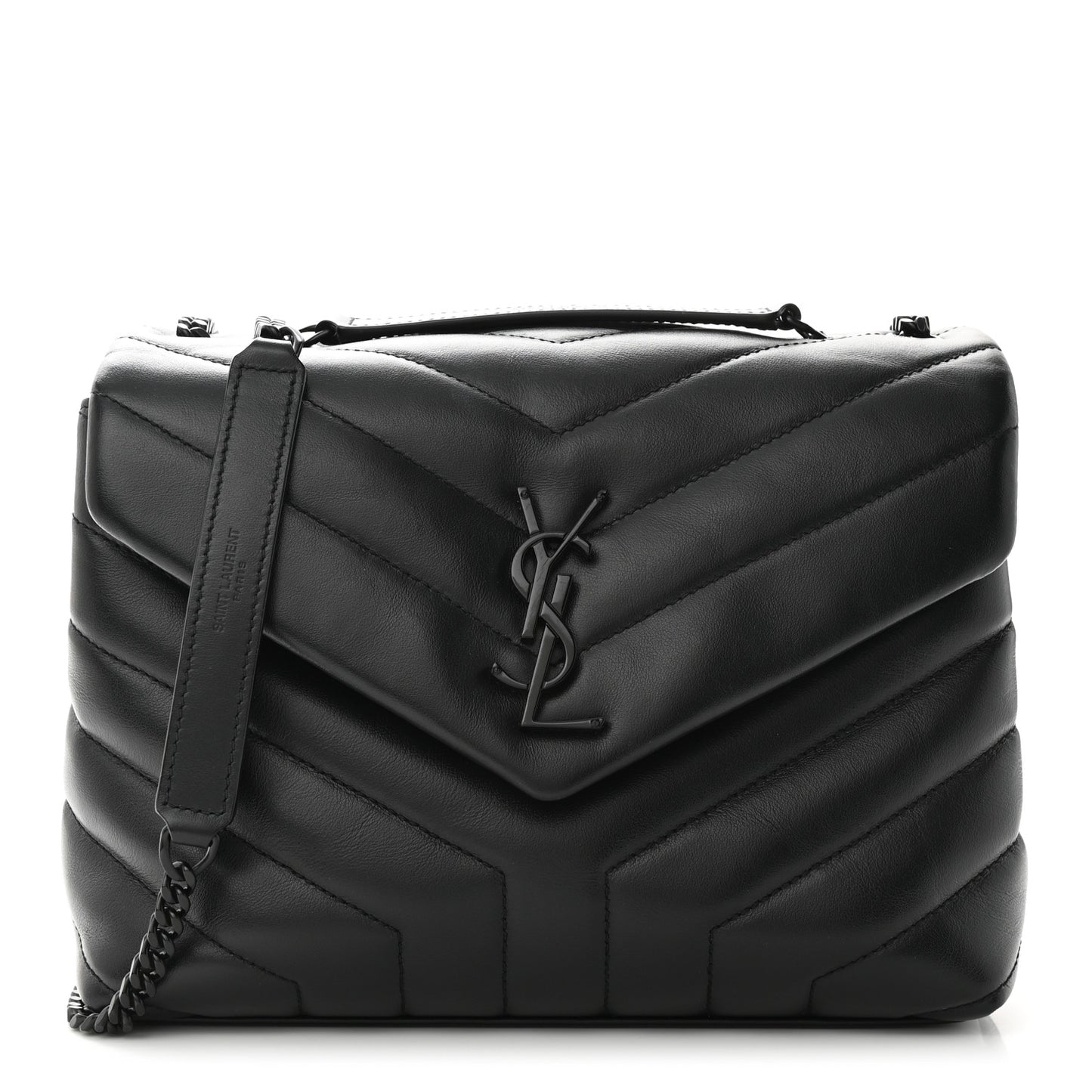 Calfskin Y Quilted Monogram Monochrome Small Loulou Chain Satchel Black