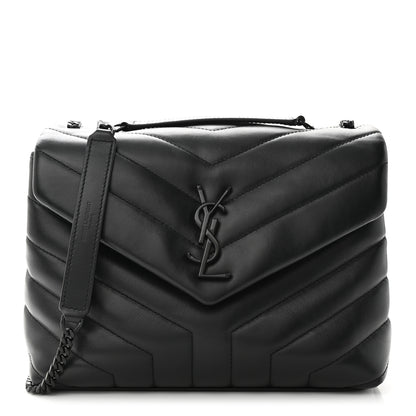 Saint Laurent Calfskin Y Quilted Monogram Monochrome Small Loulou Chain Satchel Black 1 of 9