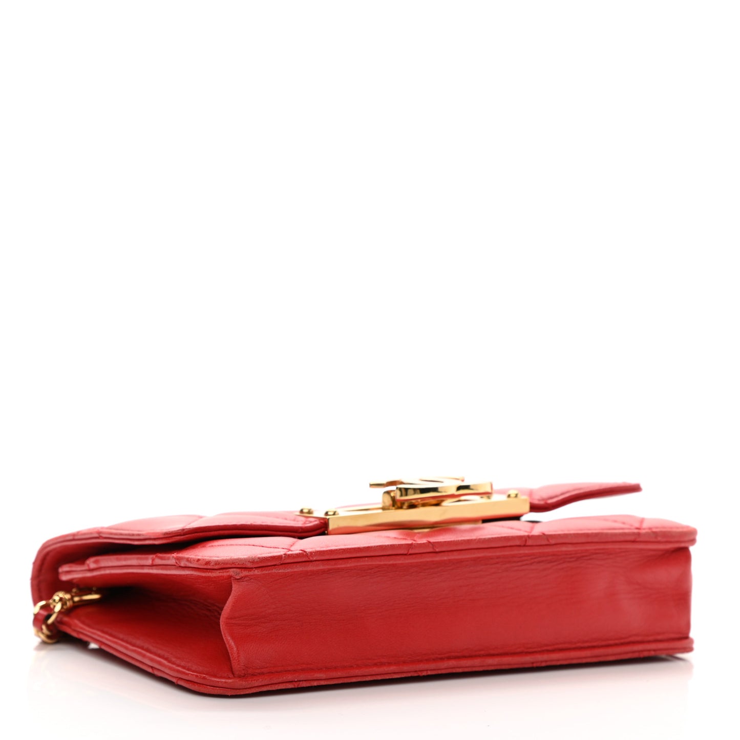 Lambskin Quilted Golden Class Wallet on Chain WOC Red
