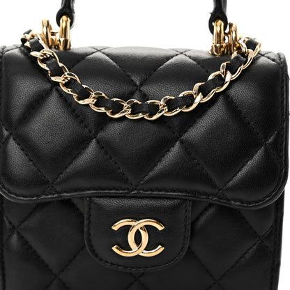 Chanel Lambskin Quilted Top Handle Flap Clutch With Chain Black 8 of 13