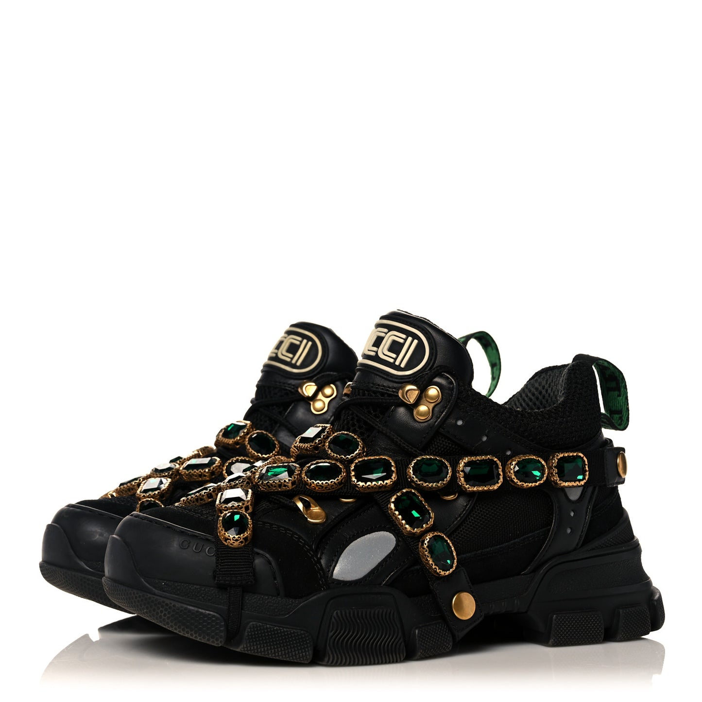 X SEGA Mesh Suede Calfskin Removable Crystals Womens Flashtrek Sneakers 37 Black Silver