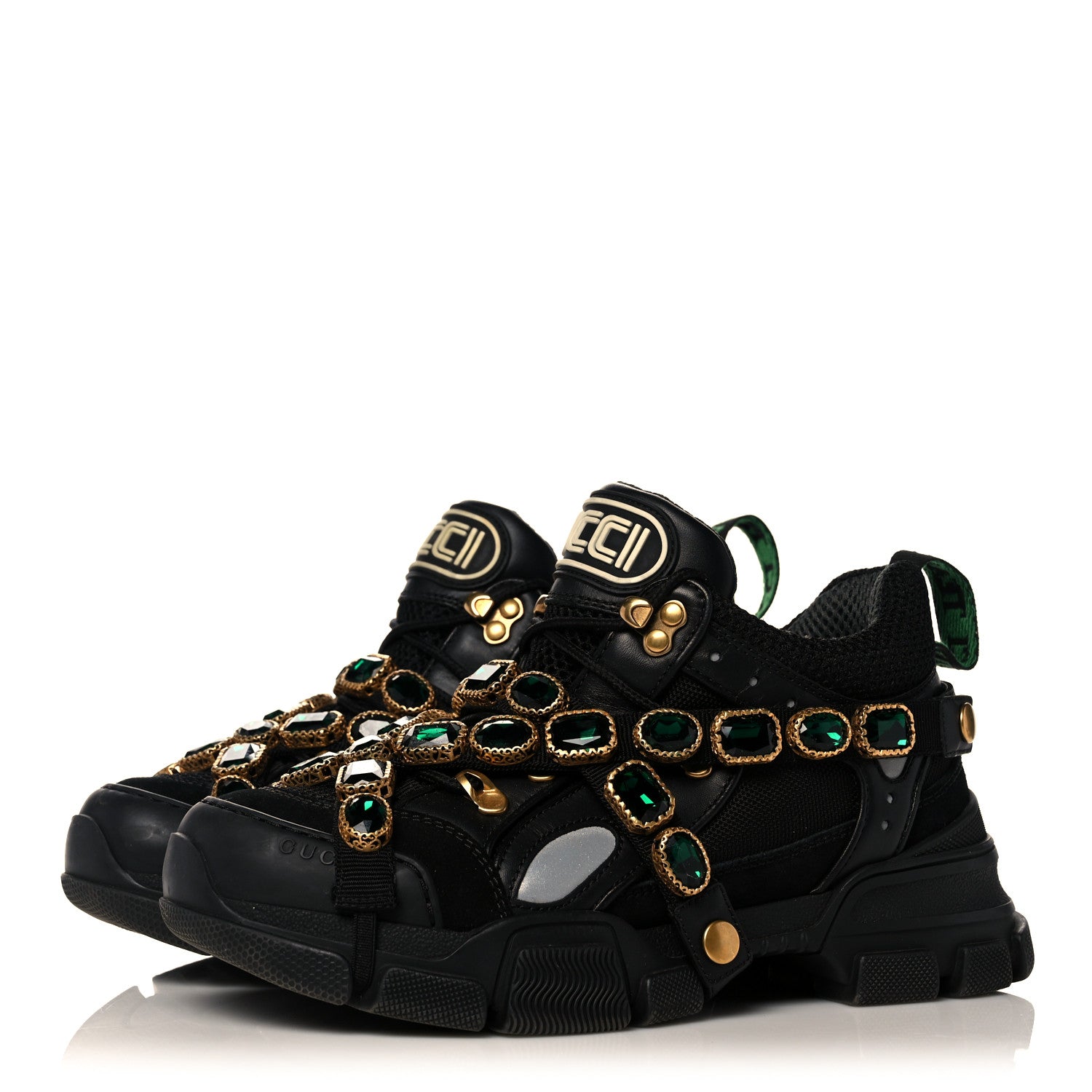 Gucci X SEGA Mesh Suede Calfskin Removable Crystals Womens Flashtrek Sneakers 37 Black Silver 3 of 7