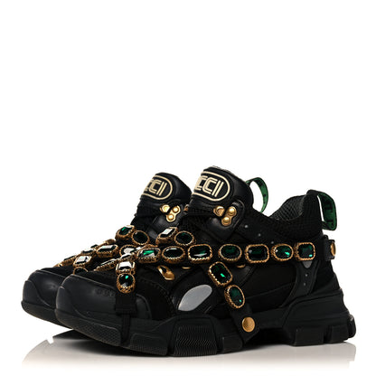Gucci X SEGA Mesh Suede Calfskin Removable Crystals Womens Flashtrek Sneakers 37 Black Silver 3 of 7