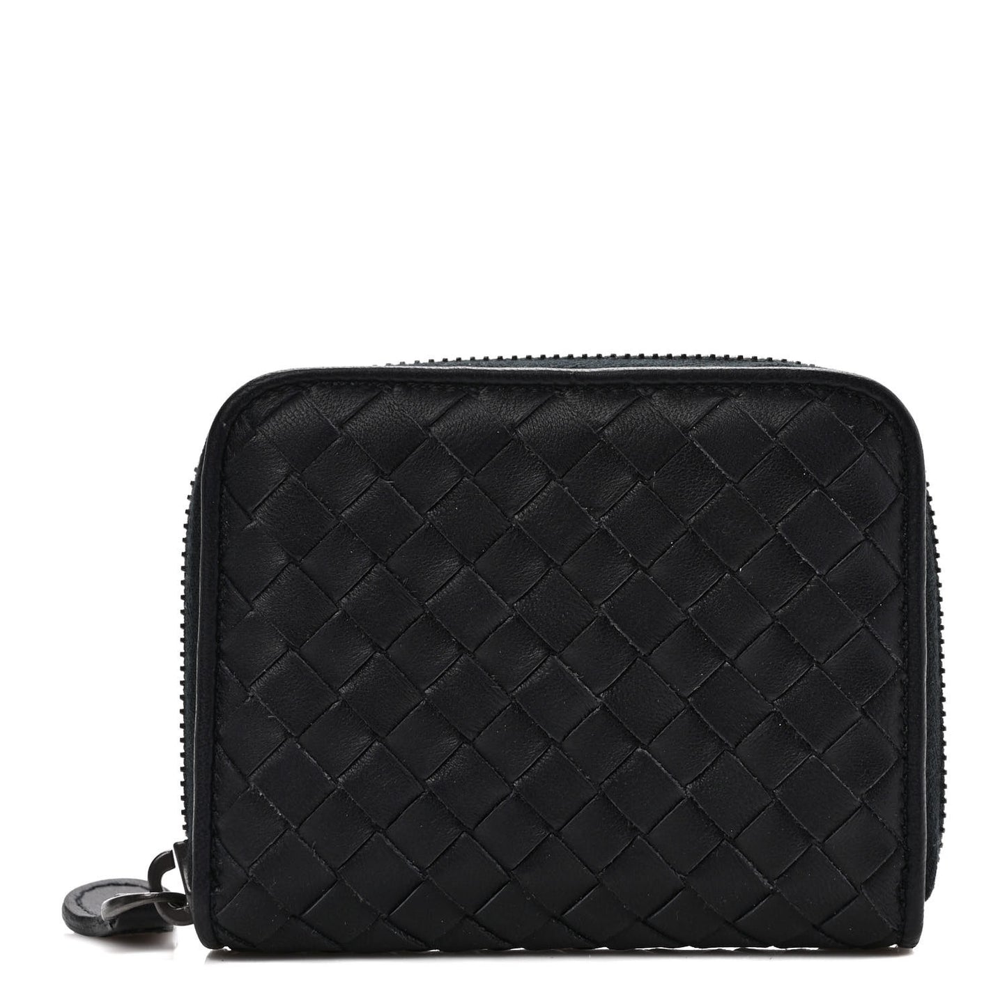 Nappa Intrecciato Zip Around Card Holder Navy