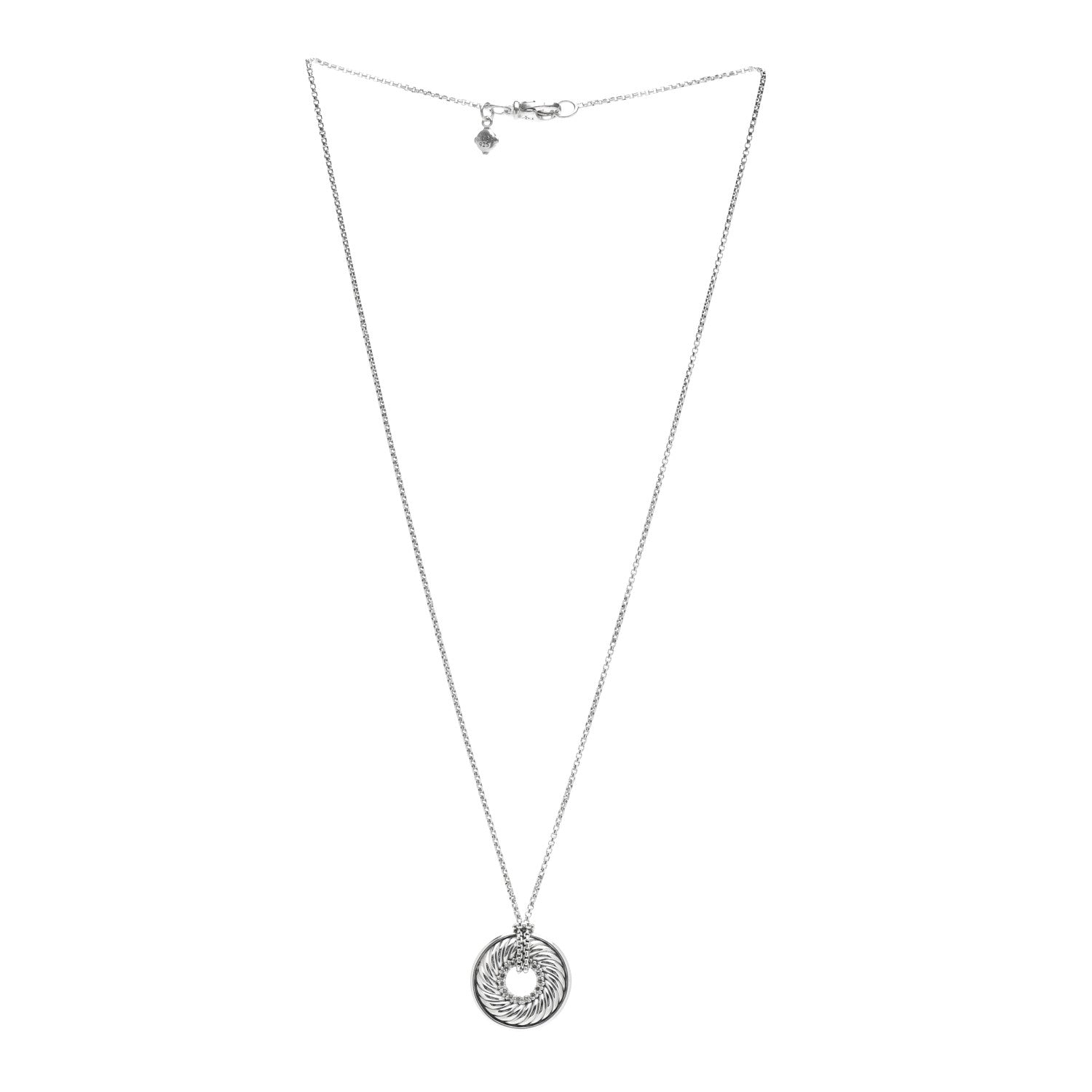 David Yurman Sterling Silver Diamond Sculpted Cable Disc Necklace 3 of 4
