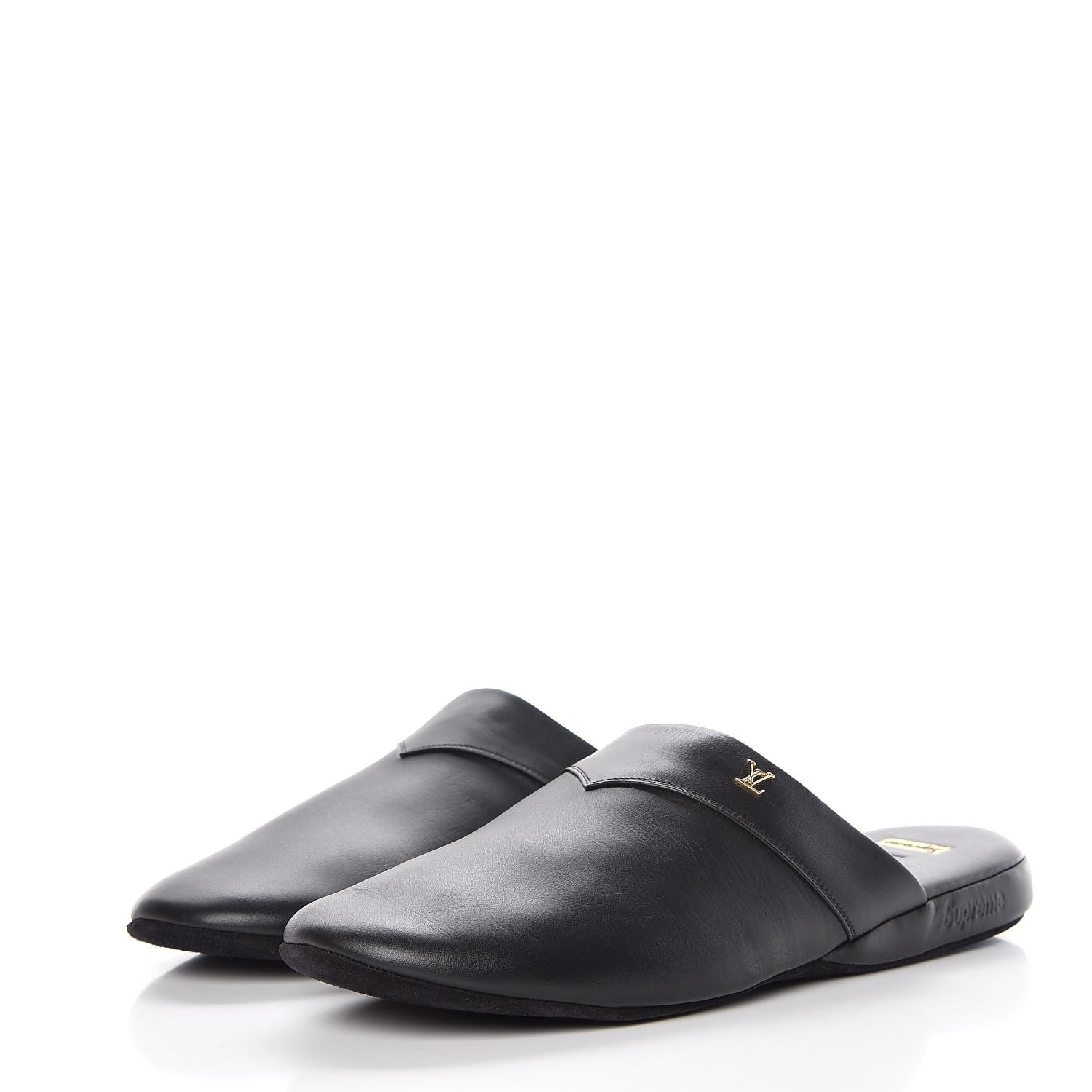 Louis Vuitton X SUPREME Lambskin Mens Hugh Slippers 7 Black 4 of 11