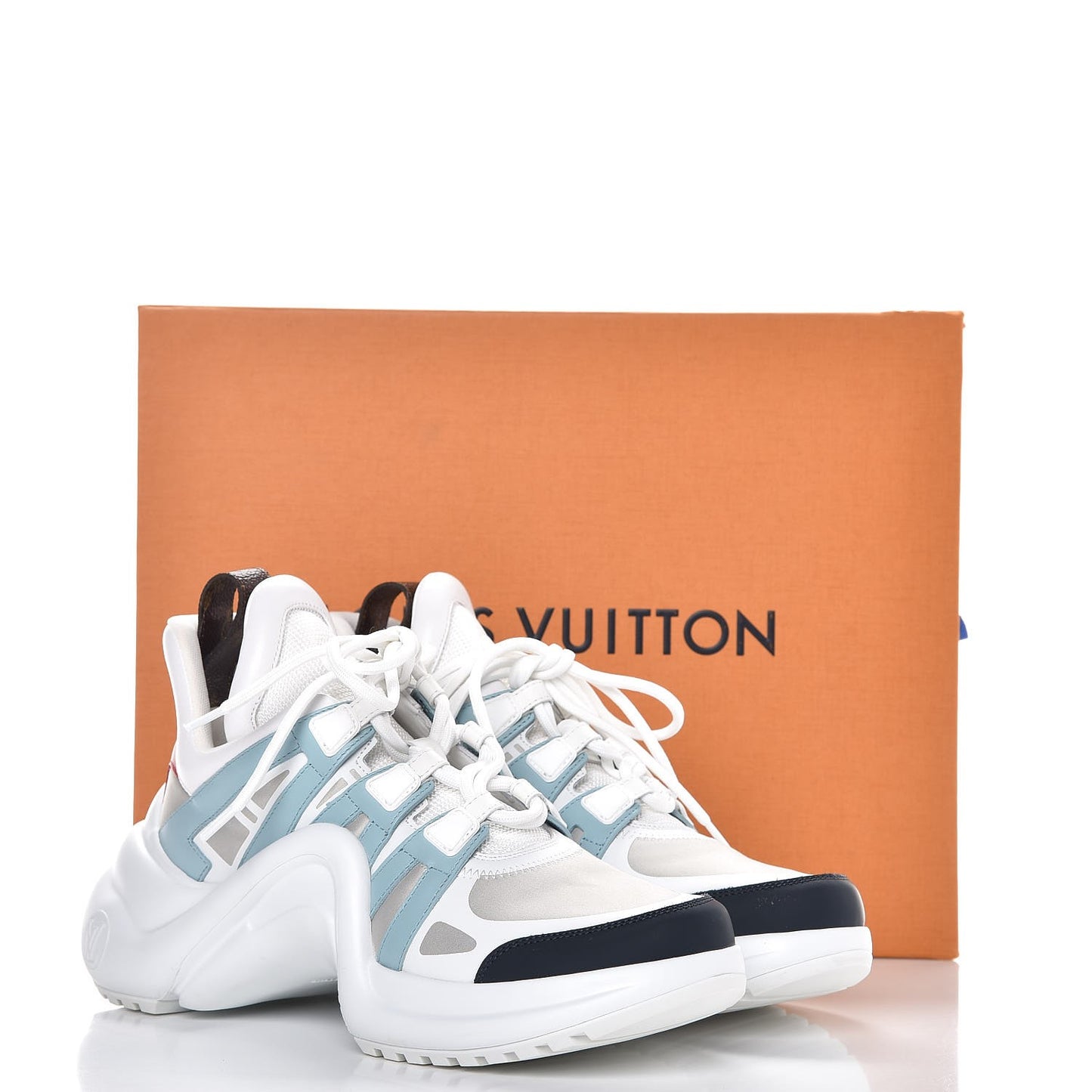 Calfskin Technical Nylon LV Archlight Sneakers 38.5 White Blue Gris